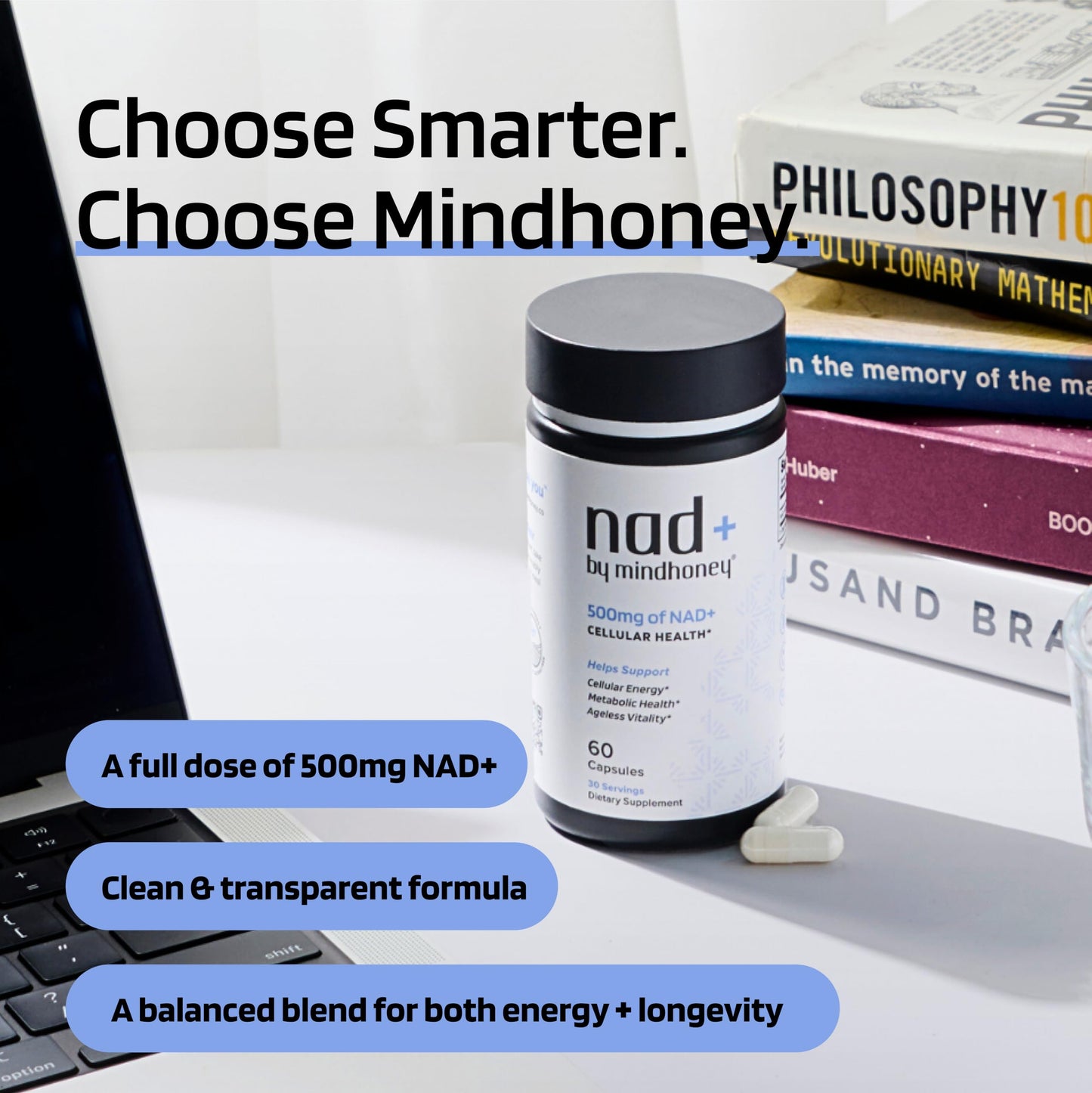 MINDHONEY NAD+ Brain Supplement 500mg Premium Formula Capsule 60 Count