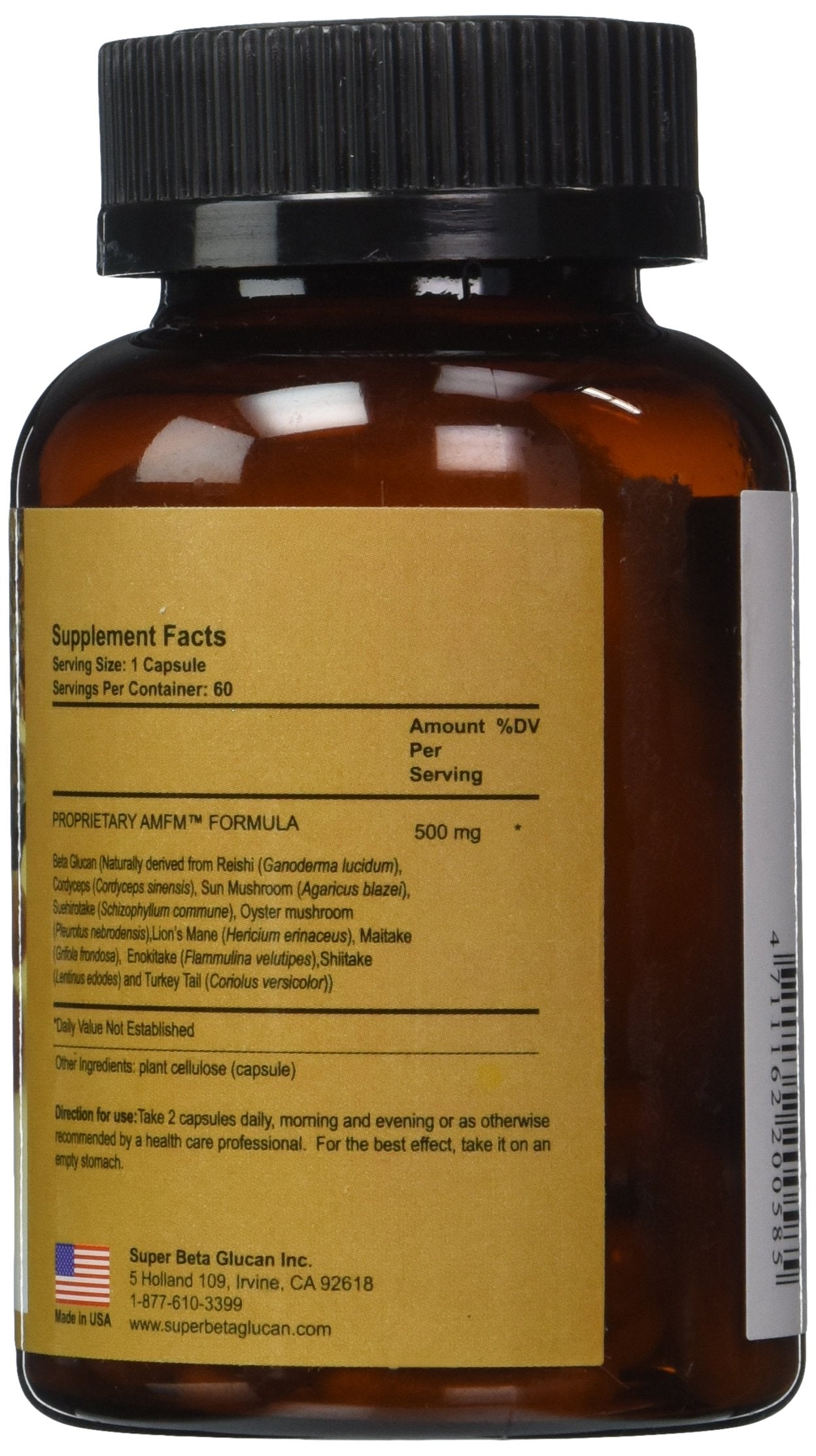 SUPER BETA GLUCAN Mycelium Pro Ultimate Immune AMFM (Multi-Species Mushroom Beta Glucan Extract) Capsules, 60 Count