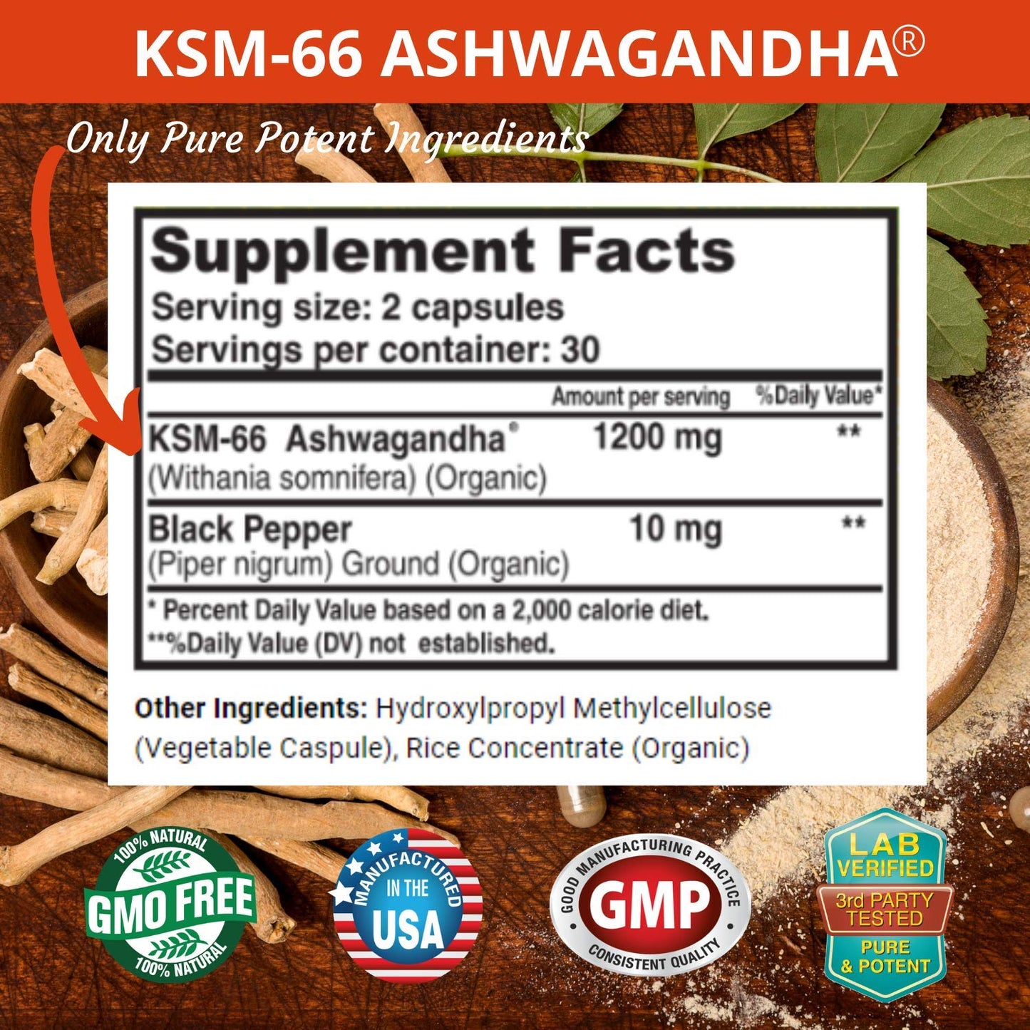 FRESH HEALTHCARE Ashwagandha KSM-66 1200mg Capsule with Black Pepper, 60 Capsules