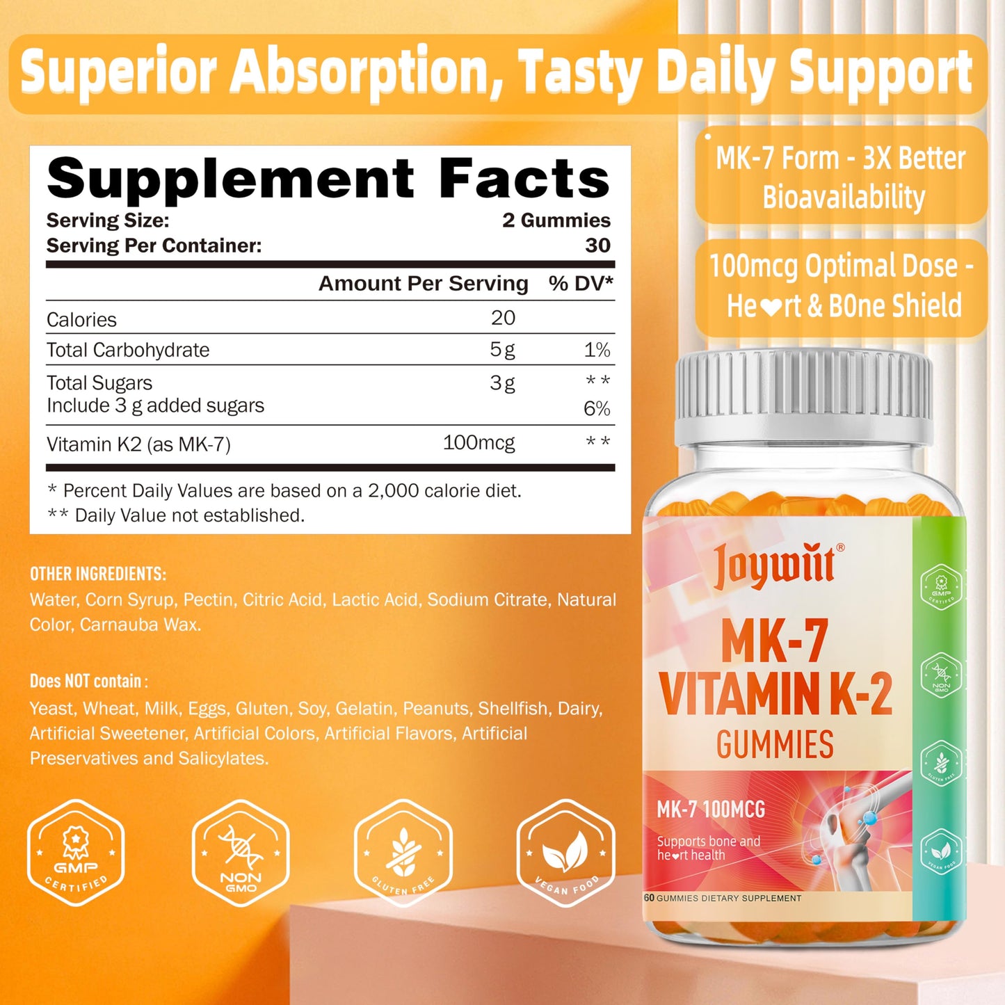 Joywiit Vitamin K2 MK-7 Gummies 120 Gummies