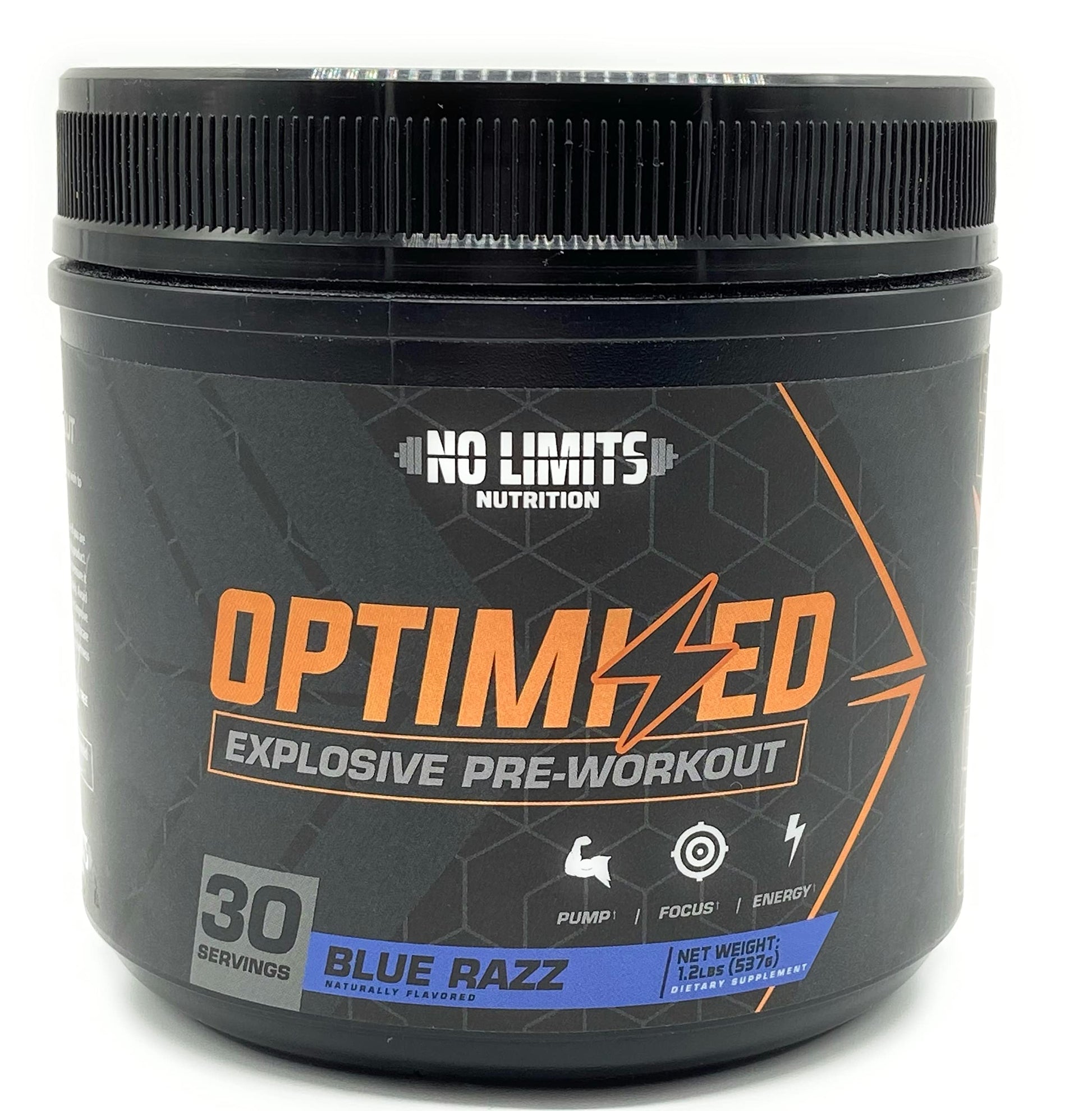 No Limits Nutrition Optimized Blue Razz Pre-Workout, Powder, 537 Servings