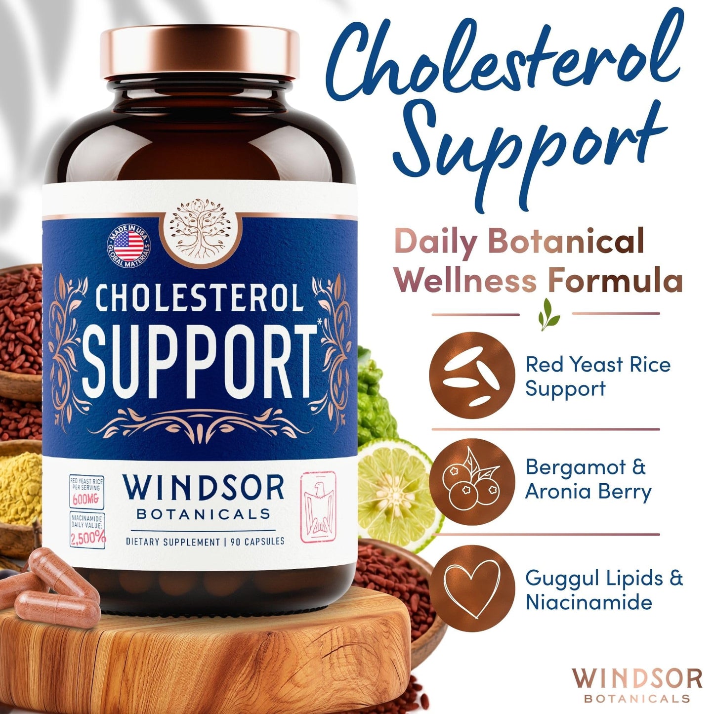WINDSOR BOTANICALS Cholesterol Supplements Capsules 90