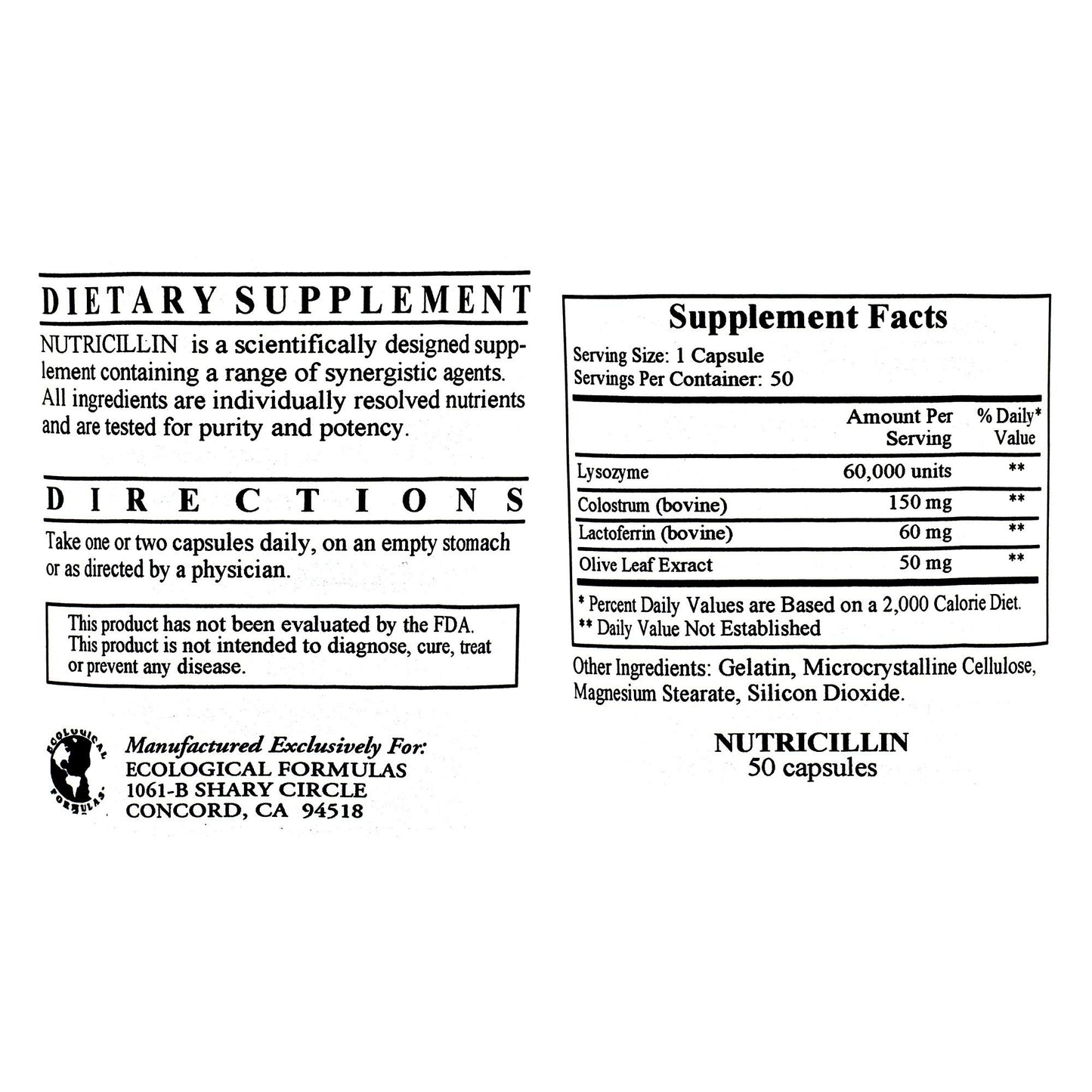 Ecological Formulas Nutricillin 50 Capsules