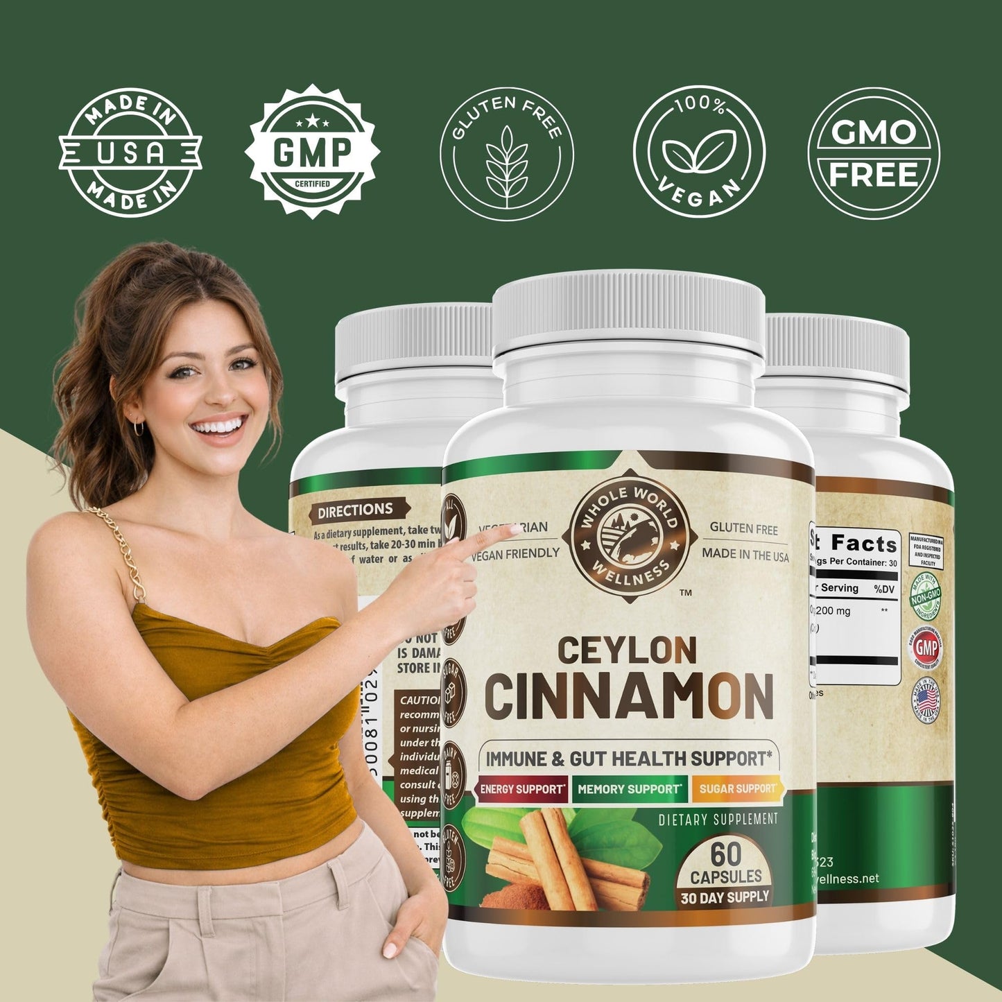 WHOLE WORLD WELLNESS Organic Ceylon Cinnamon Capsules, 60 Capsules