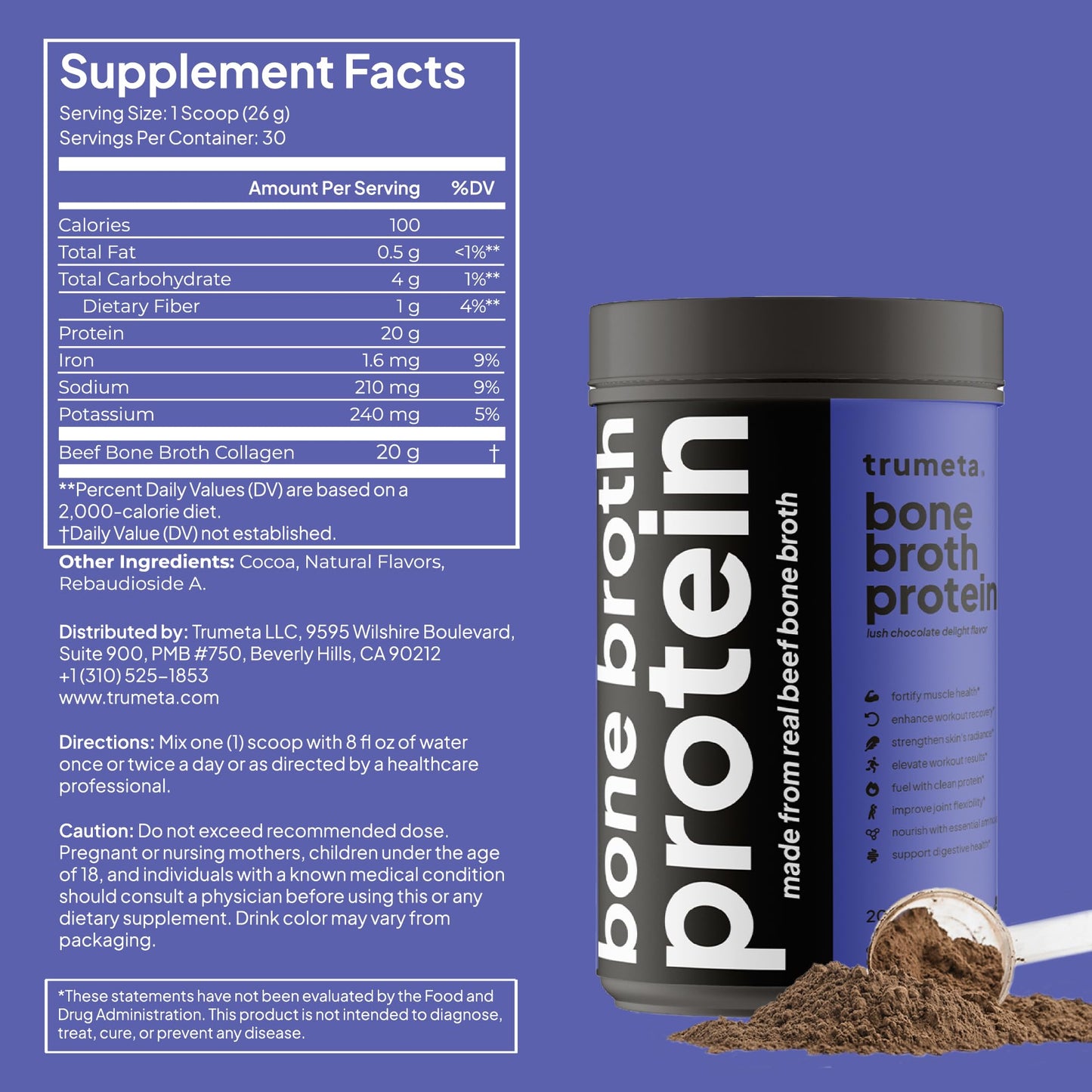 TRUMETA Beef Bone Broth Protein Powder, 27.5 oz