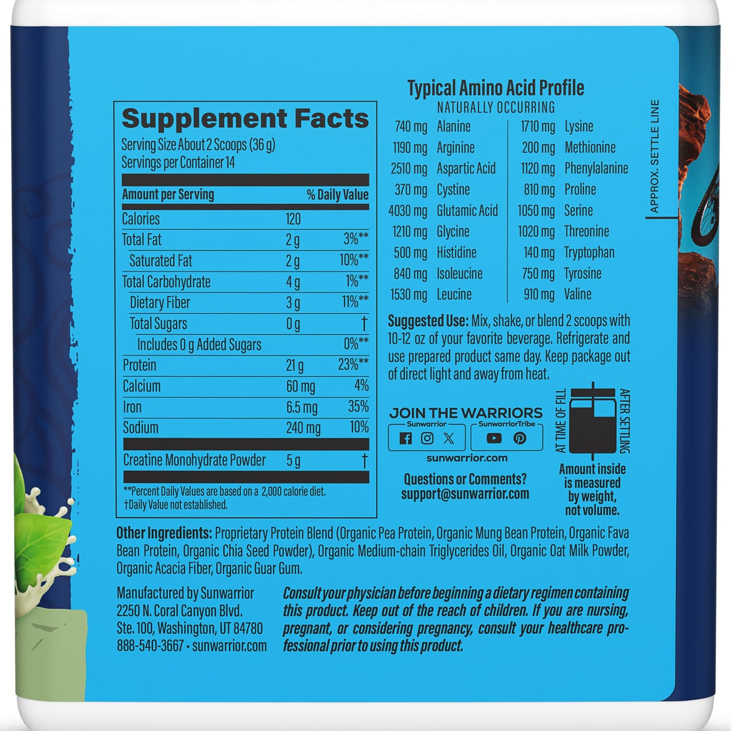 Sunwarrior Warrior Blend Strength Plant-Based Protein Powder (Unflavored), 17.7 oz