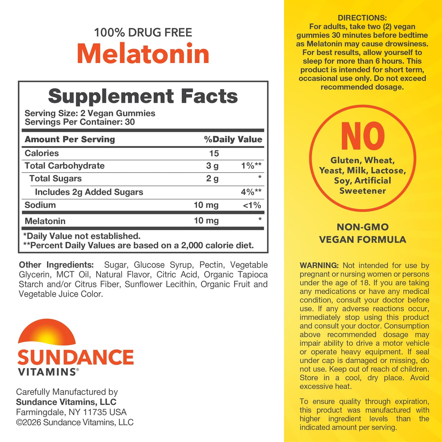 Sundance Melatonin 10mg Gummies, 60 Count