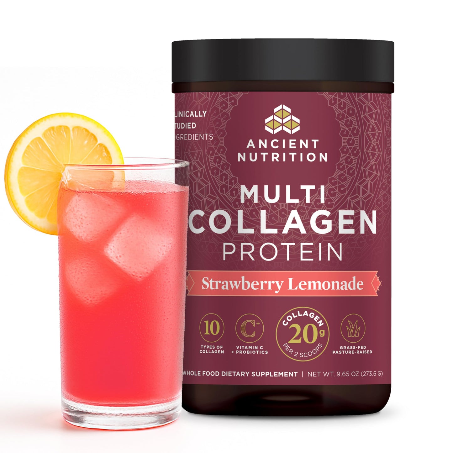 Ancient Nutrition Collagen Peptides Powder, Multi Collagen Protein, Strawberry Lemonade, 24 Servings