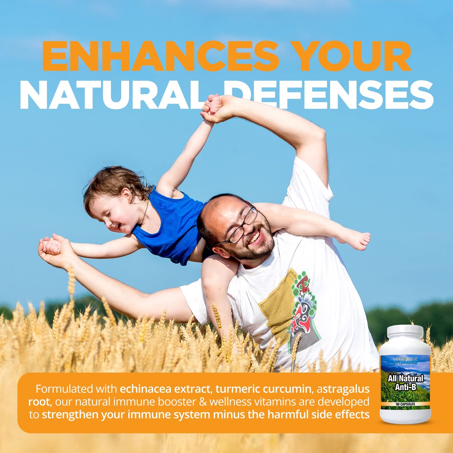 LifeSource Vitamins All Natural Anti-B for Immune Support with Echinacea & Garlic Extract Immune Defense Capsules, 90 Count