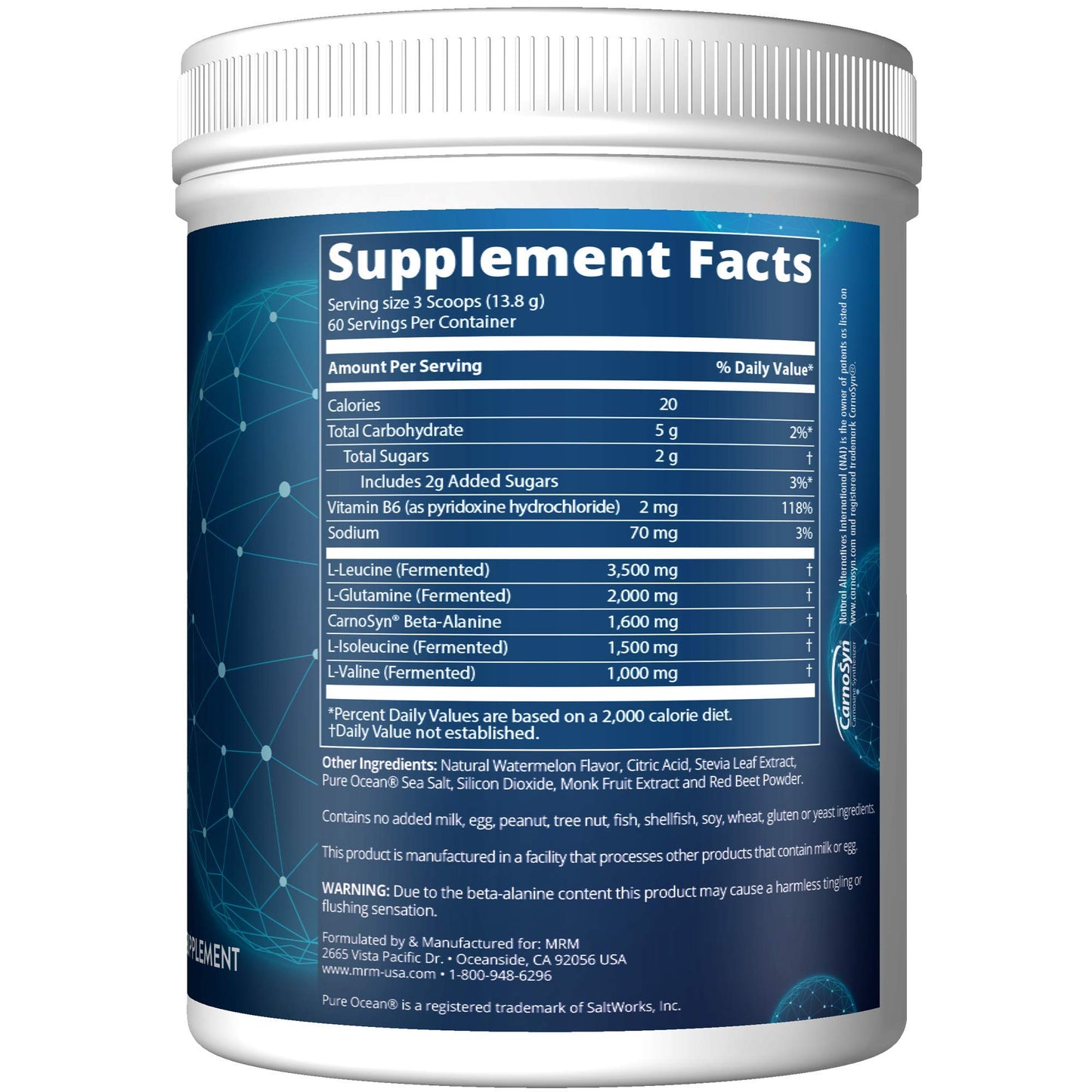 MRM Reload BCAA+G Post-Workout Recovery Watermelon Powder 29.6 Ounces