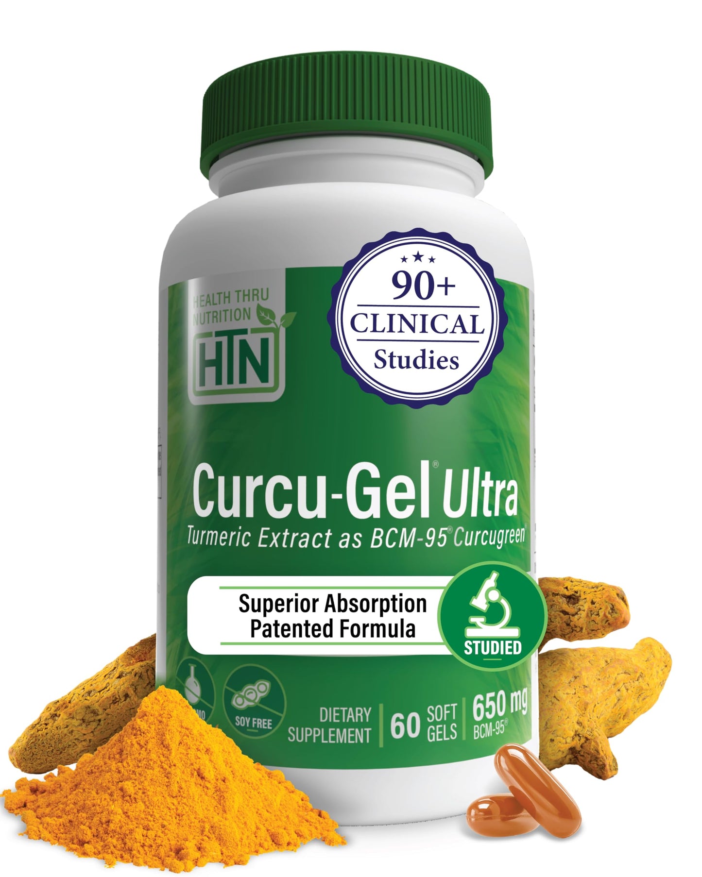 Health Thru Nutrition Curcu-Gel 650mg BCM-95® Curcugreen Turmeric Curcumin Capsule, 60 Count