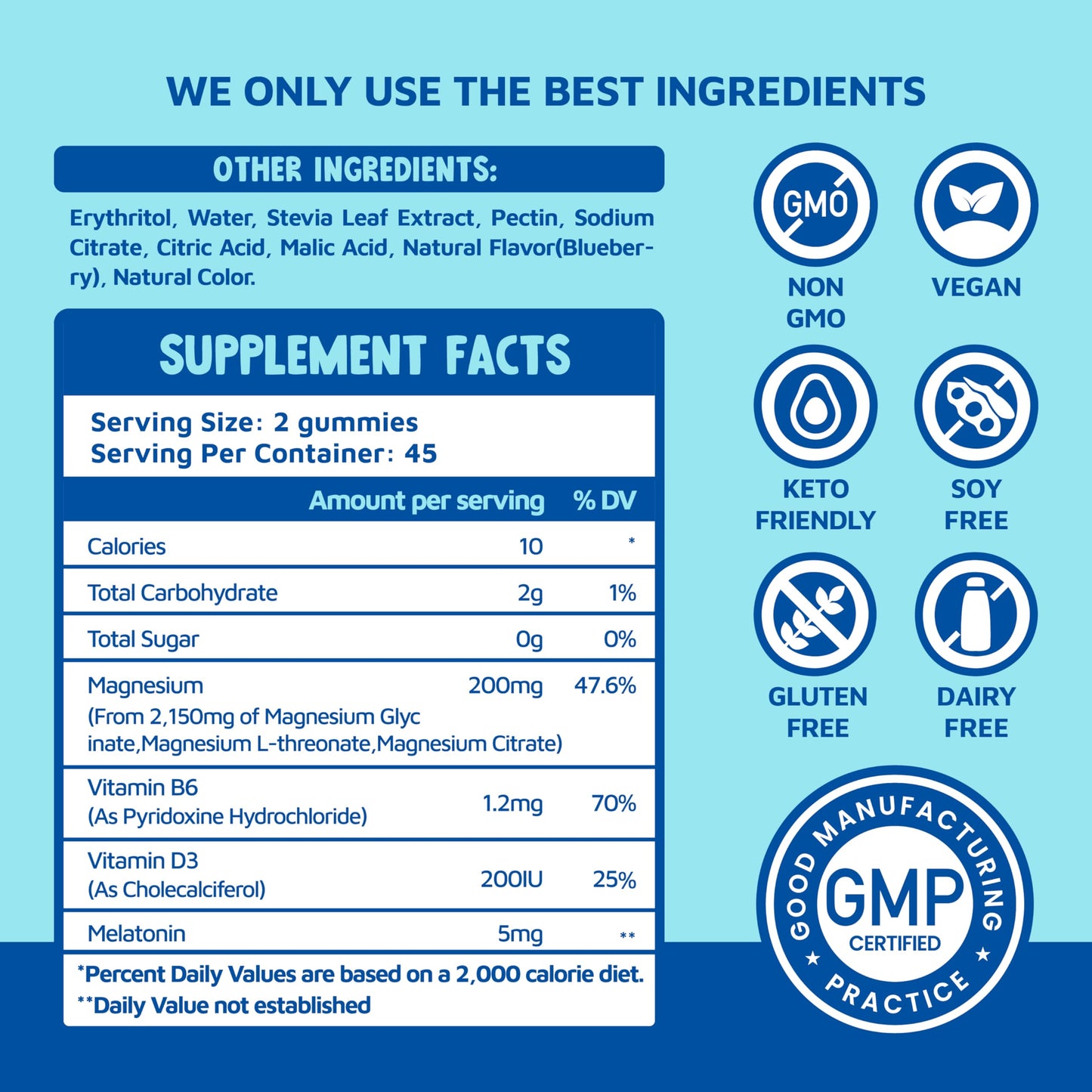 sups nature Magnesium Glycinate Gummies with Melatonin 5 mg Blueberry, 90 Count