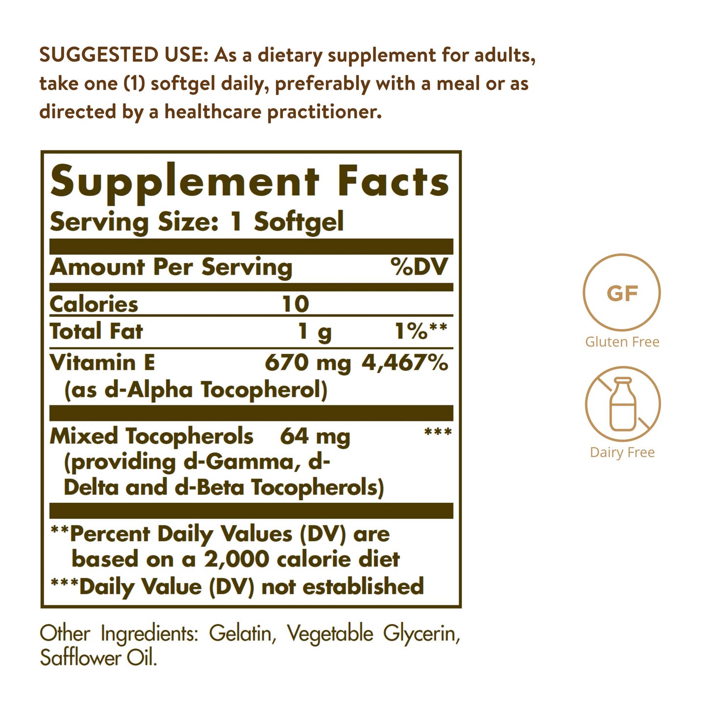 Solgar Vitamin E 670 mg (1000 IU), Softgels, 180