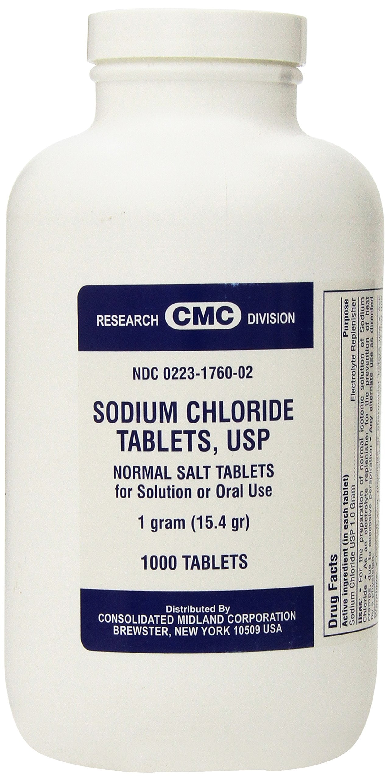 Consolidated Midland Corp. Sodium Chloride USP Normal Salt Tablets, 1000 Tablets