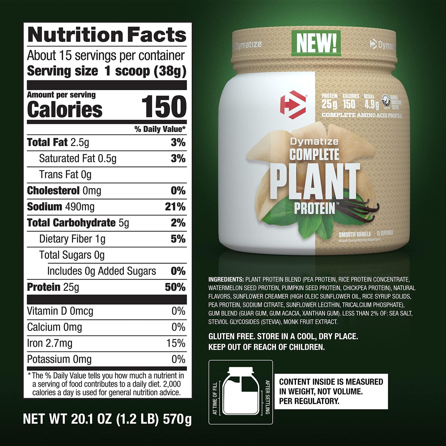 Dymatize Vegan Plant Protein Powder, Smooth Vanilla