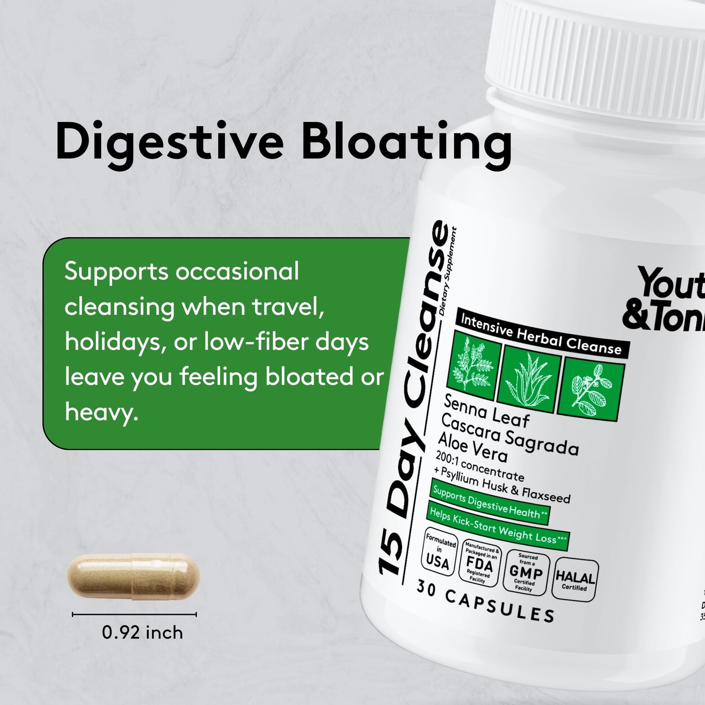 Youth & Tonic Belly Bloating Relief Capsules, 3-Pack