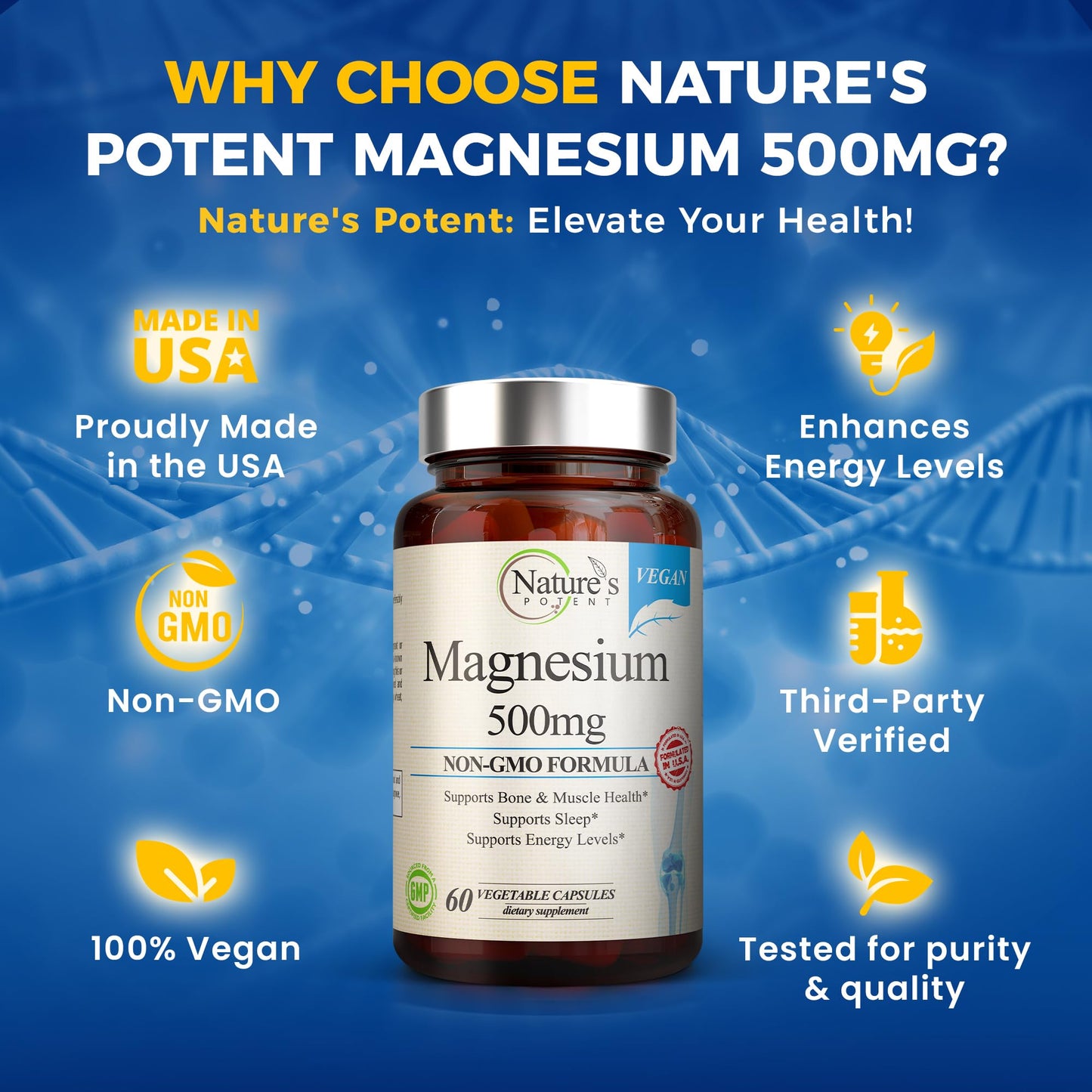Nature's Potent Magnesium Supplements Capsules 60 Count