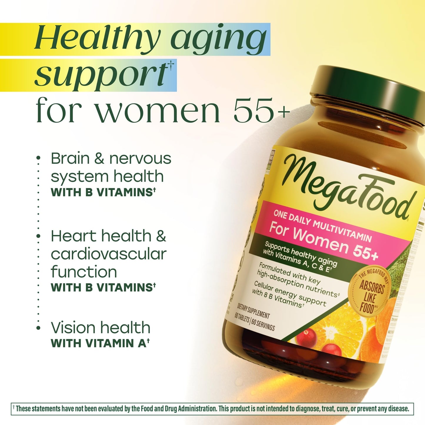 MegaFood Multivitamin for Women 55+ One Daily Womens Multivitamin with Vitamin D3, C, Zinc & Bioavailable Vitamin B12 & Folate - Healthy Aging, Brain & Bone Health, Vegetarian, 120 Tablets