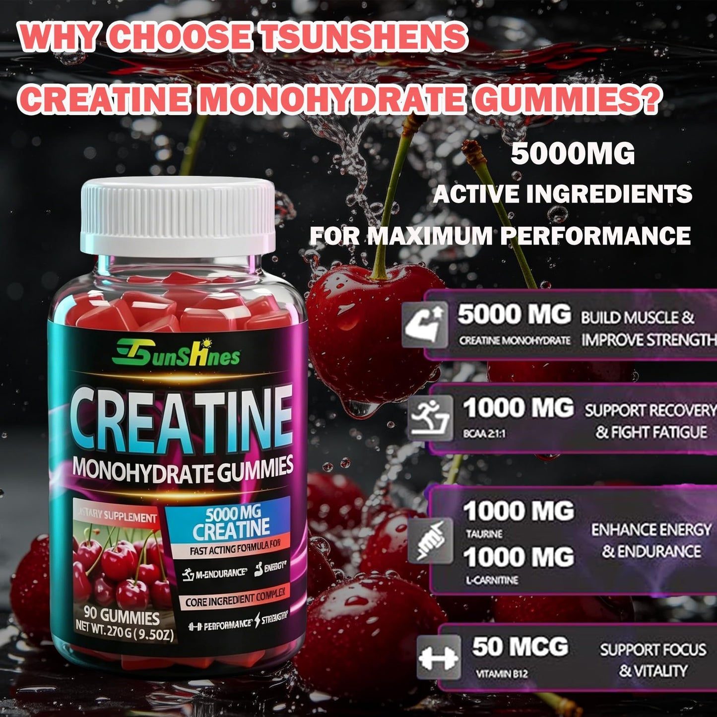 Tsunshnes Creatine Monohydrate Gummy 90 Count