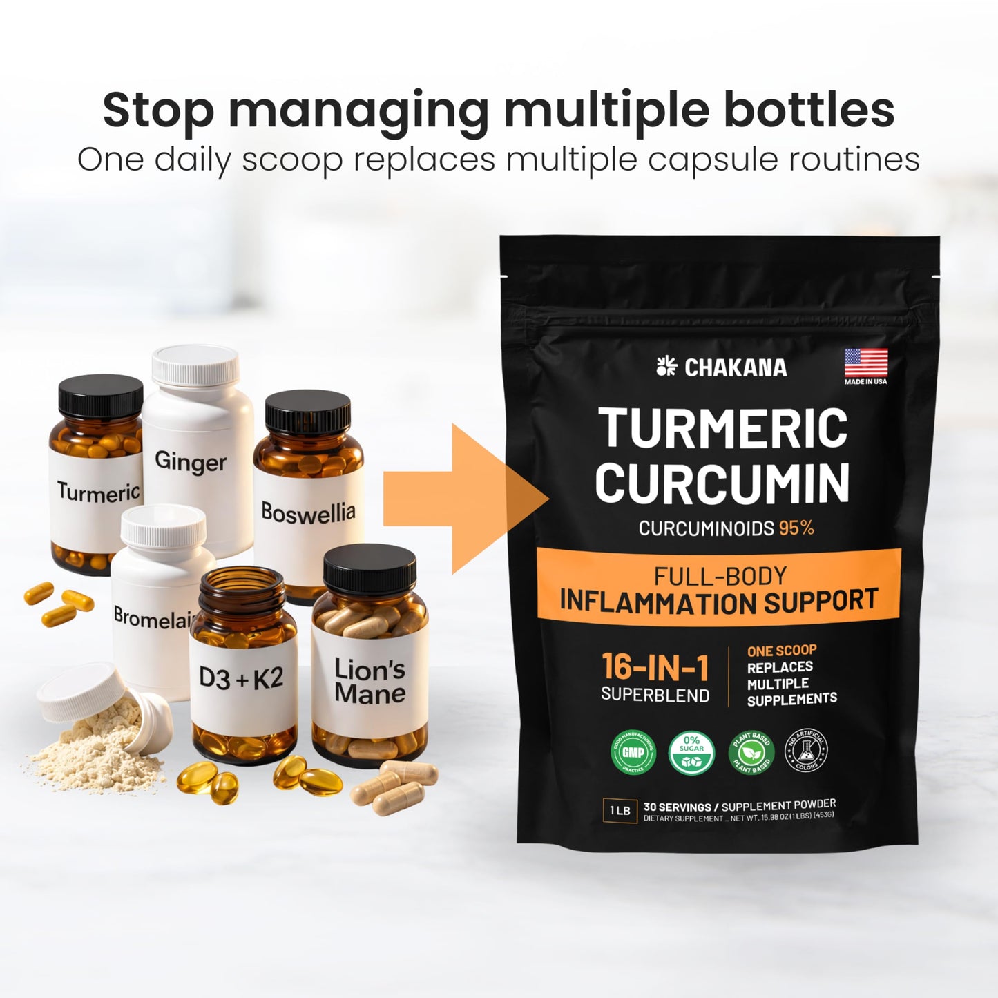CHAKANA Turmeric Curcumin Supplement Powder 15.98 oz