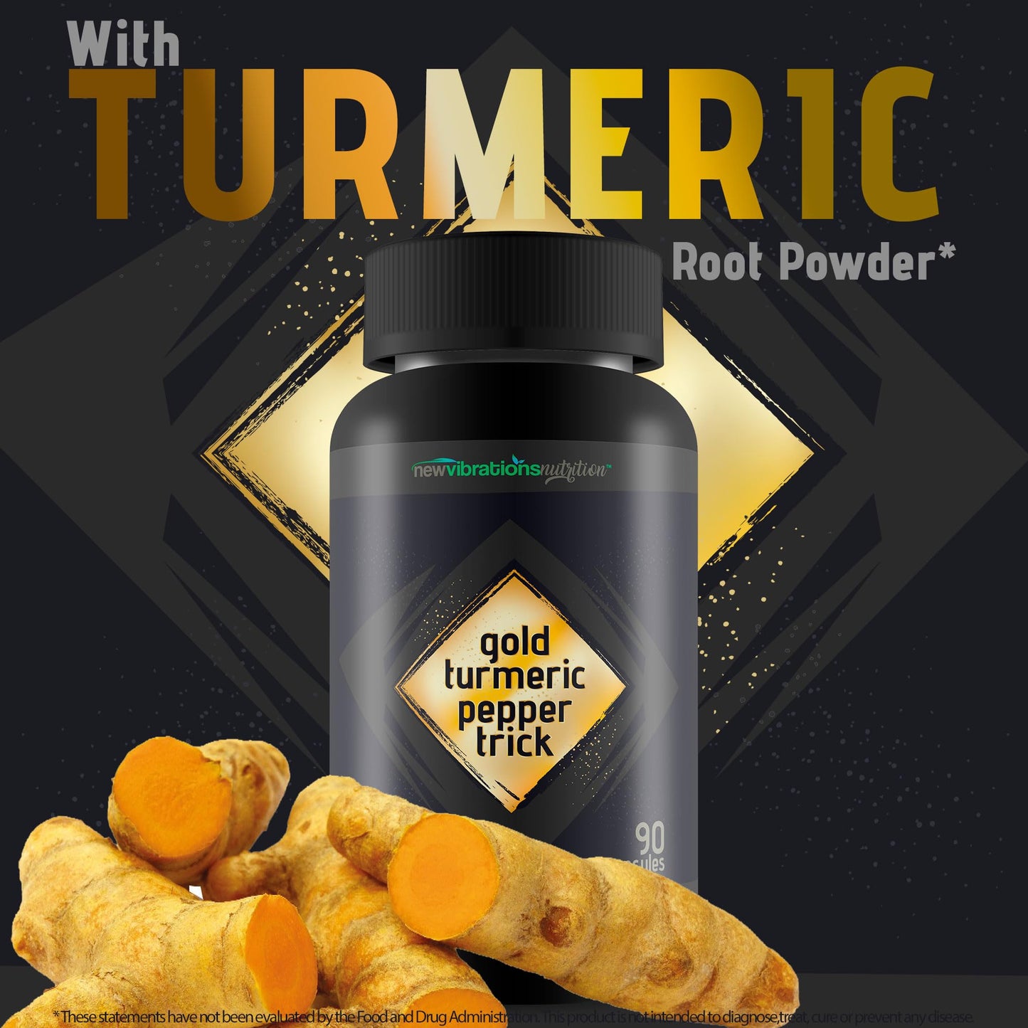 New Vibrations Nutrition Gold Turmeric Pepper Trick Capsules 90 Count