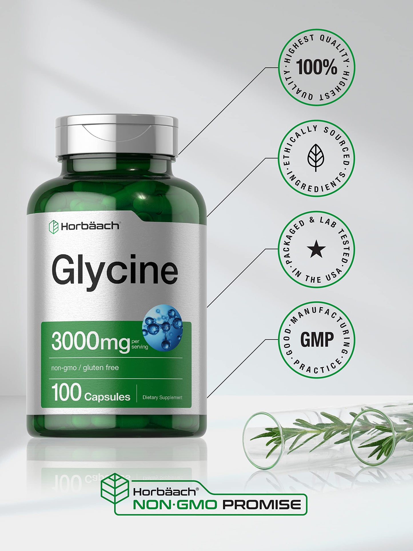 Horbäach Glycine 3000mg Supplement Capsule, 100 Count