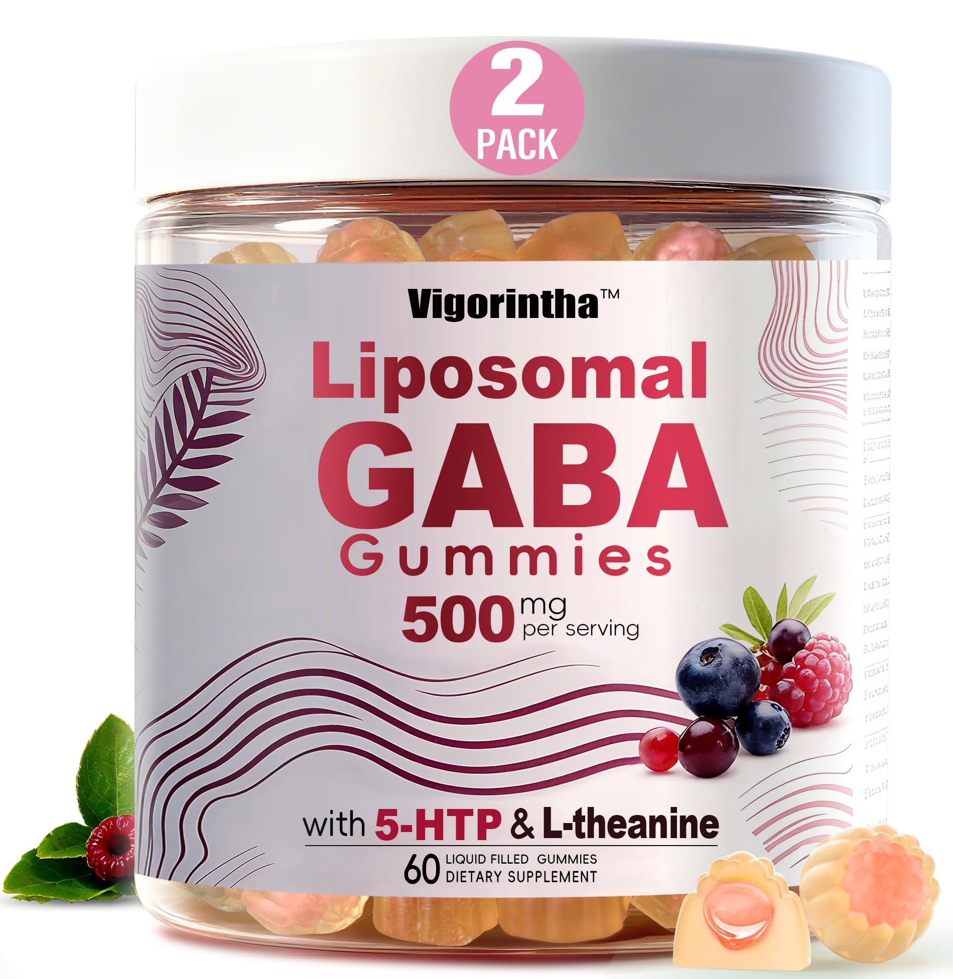 Vigorintha GABA Gummies with L-Theanine & 5-HTP, Melatonin-Free, 120 Gummies