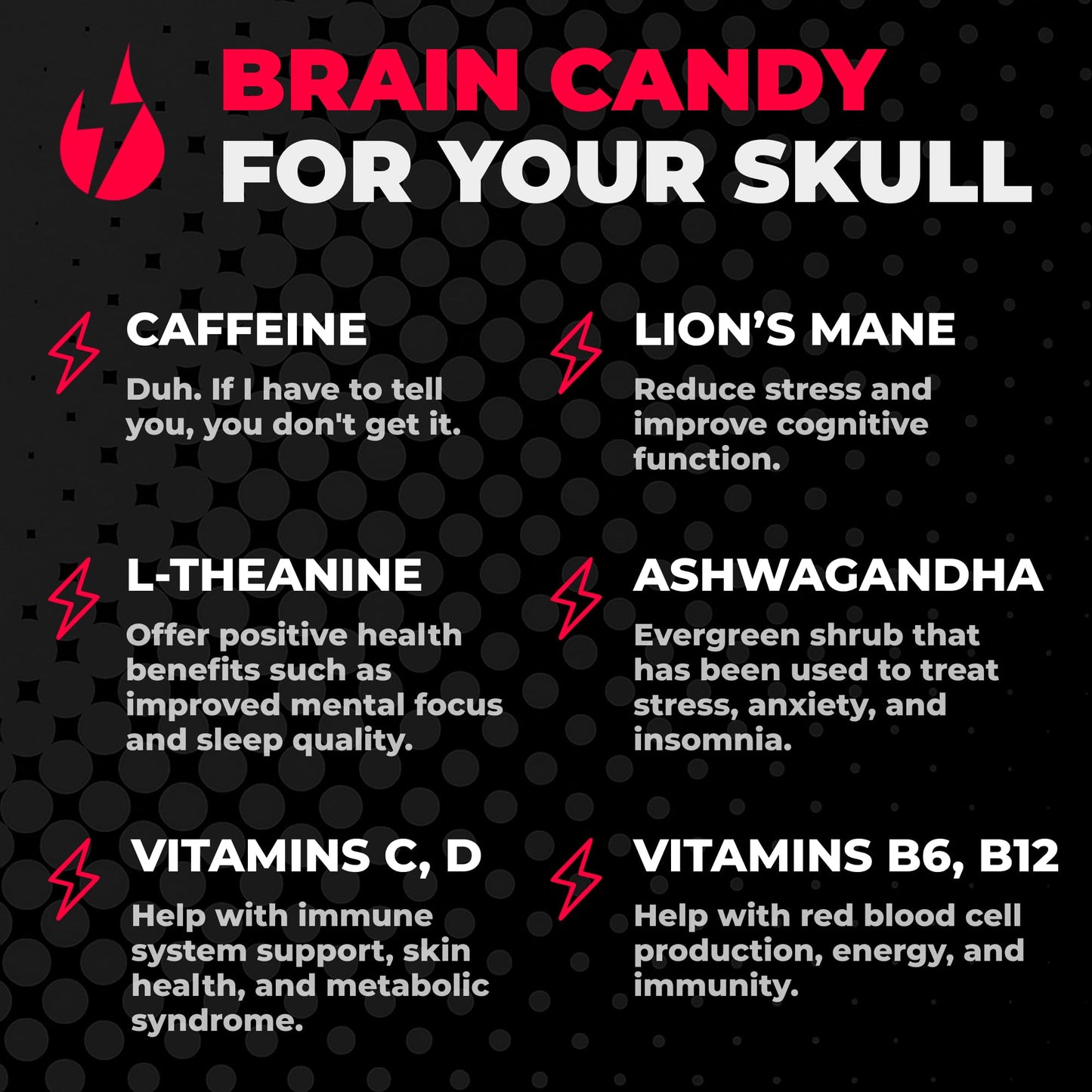 Dripz Energy Cherry Bomb Nootropic Energy & Focus Tablets – Brain Fog Support & Productivity Booster, 25 Tablets