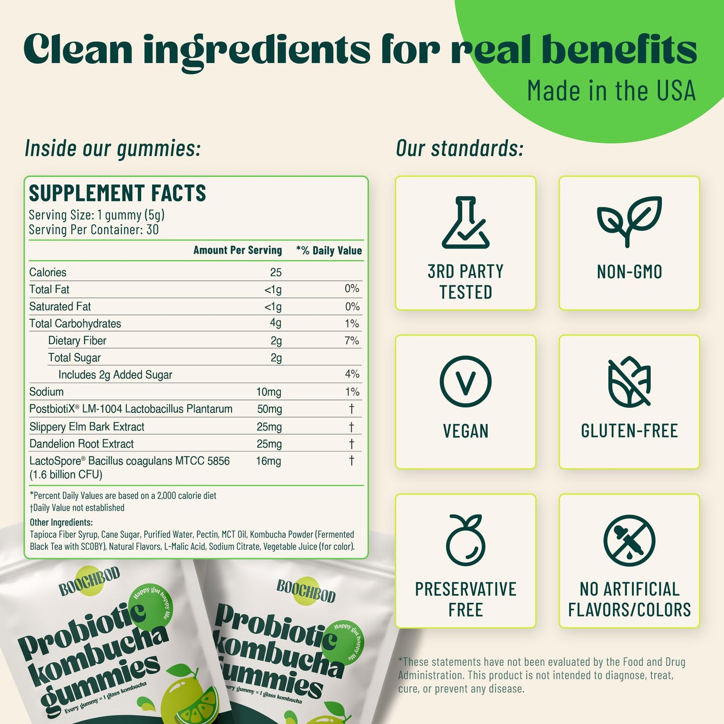 BoochBod Probiotic Kombucha Gummies, 30 Count