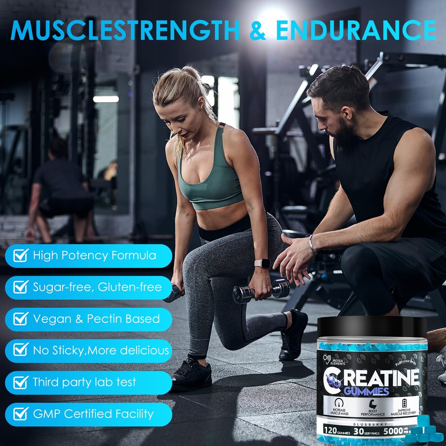 MOSEA ELEMENTS Creatine Monohydrate Gummies, 120 Count
