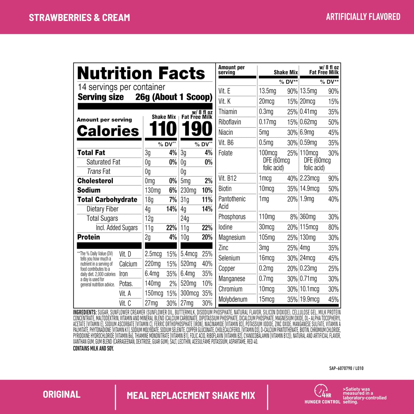 SlimFast Meal Replacement Powder Original Strawberries & Cream, 14 Servings, Pack of 3