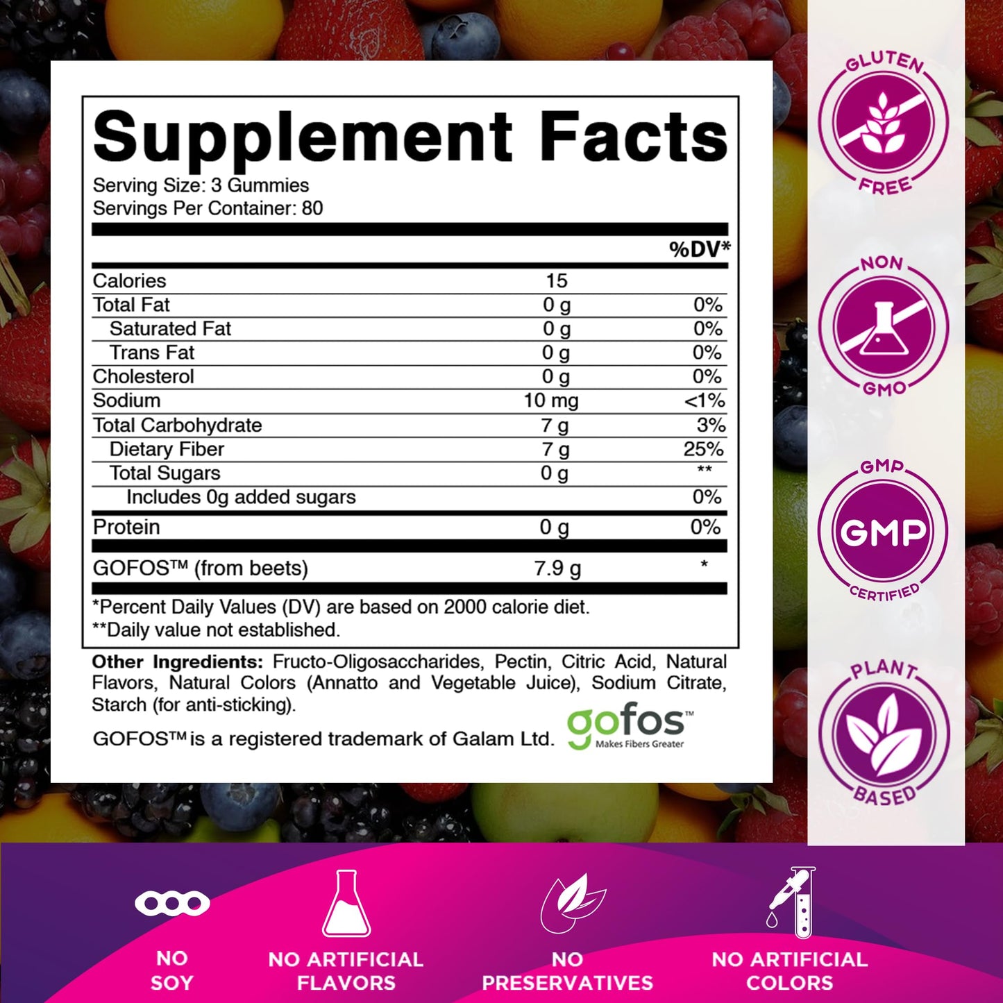 Vitamatic Prebiotic Fiber Gummies for Adults, 7G Extra Strength, Zero Sugar Added, Pectin-Based, 240 Gummies