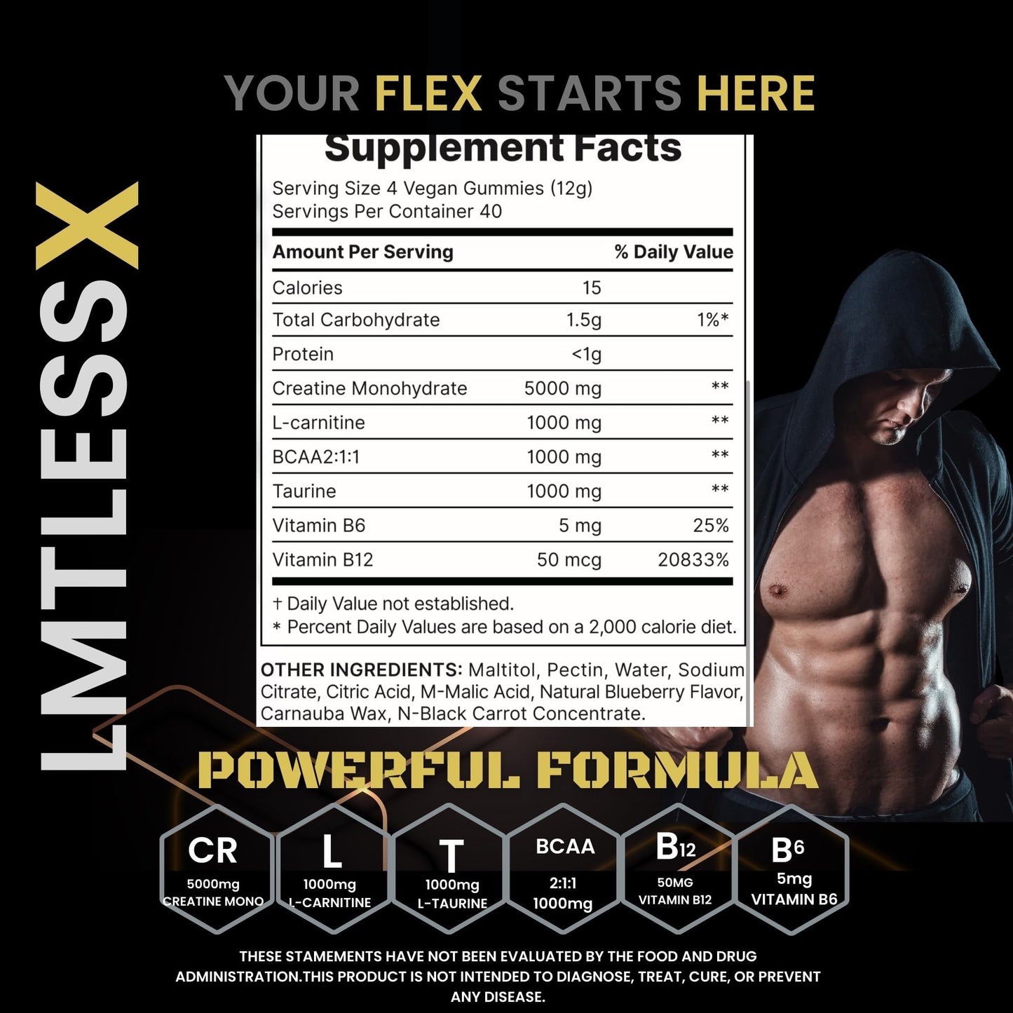 LMTLESS X Creatine Gummies Monohydrate with B12 160 Gummies