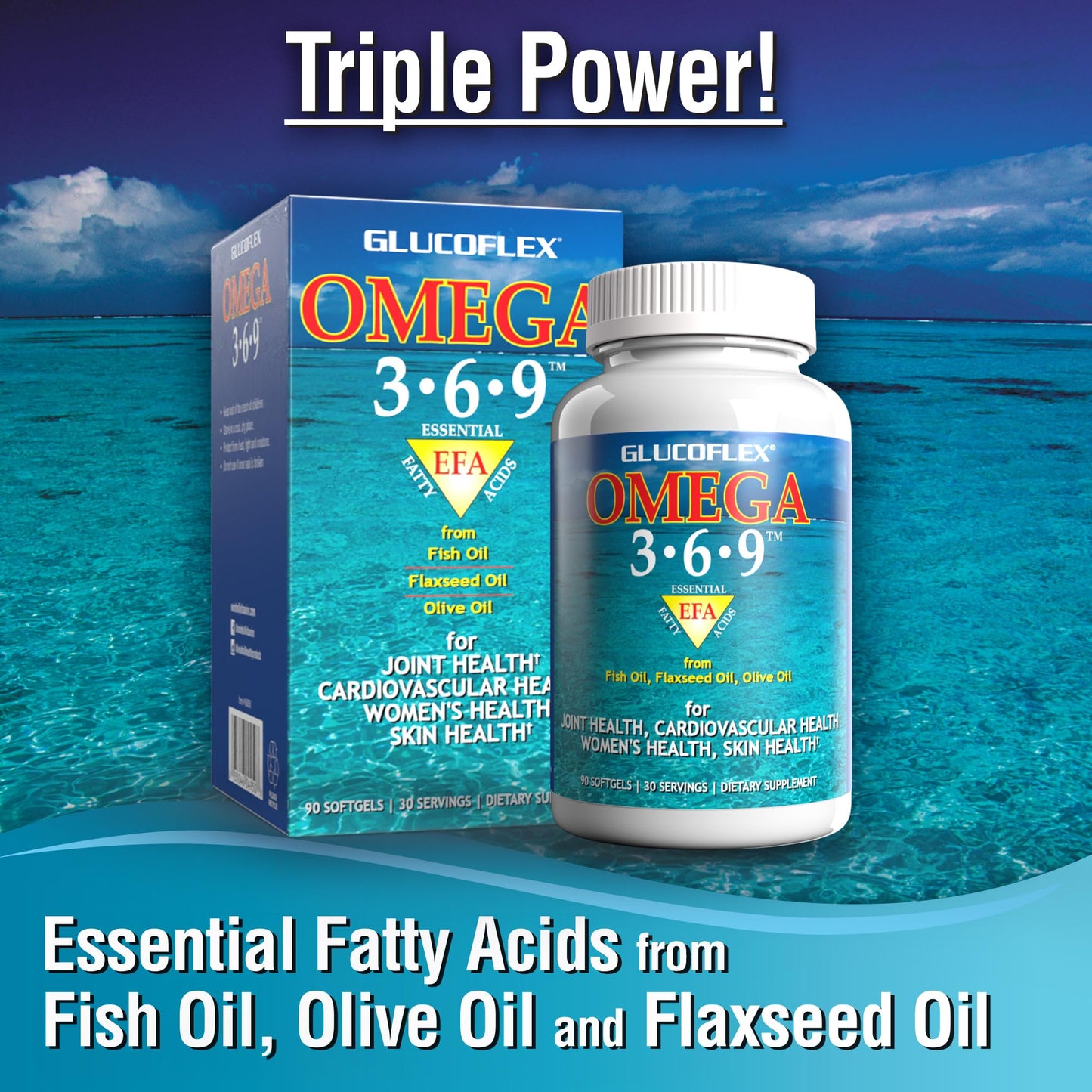 Glucoflex Omega 3-6-9 Omegas from EPA/DHA Fish Oil for Joint Health Softgel, 90 Count