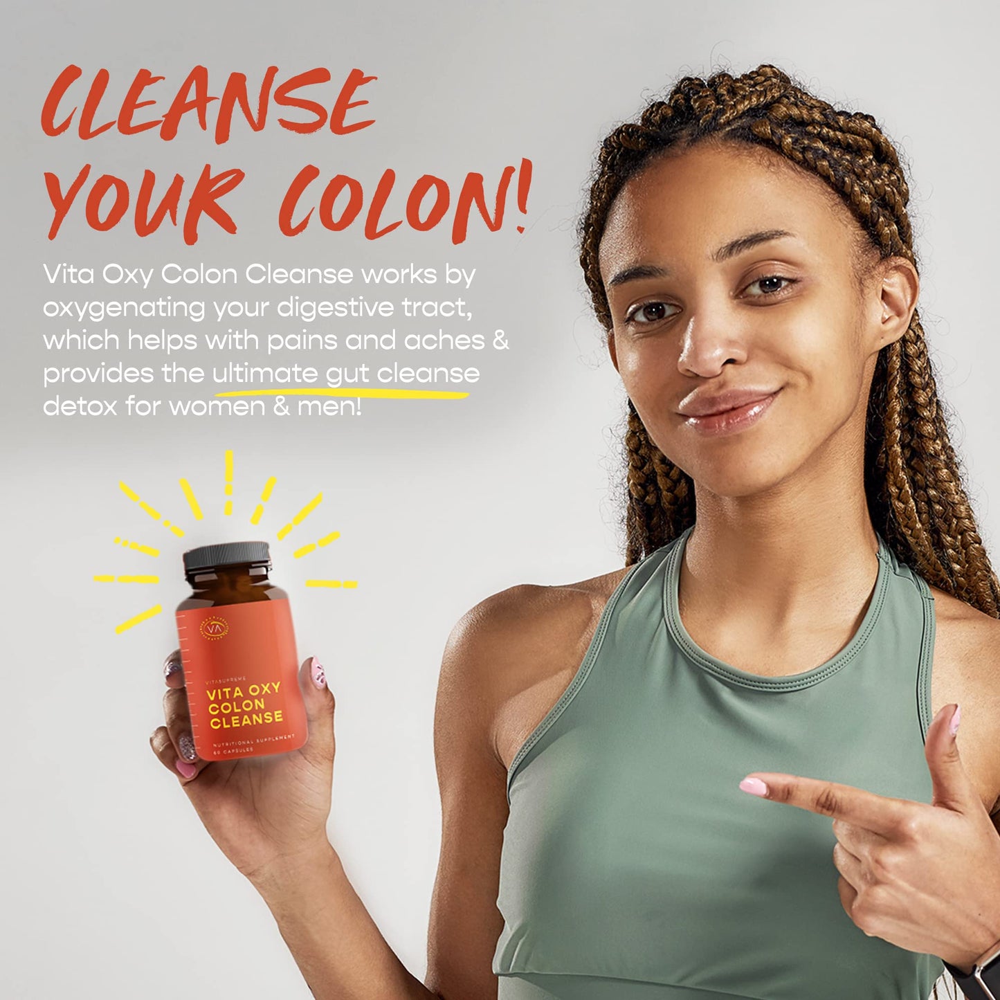 VITASUPREME Vita Oxy Colon Cleanse for Women & Men with Magnesium & Citric Acid Anhydrous, Non-GMO, Gluten-Free, Vegan Capsules, 60 Capsules