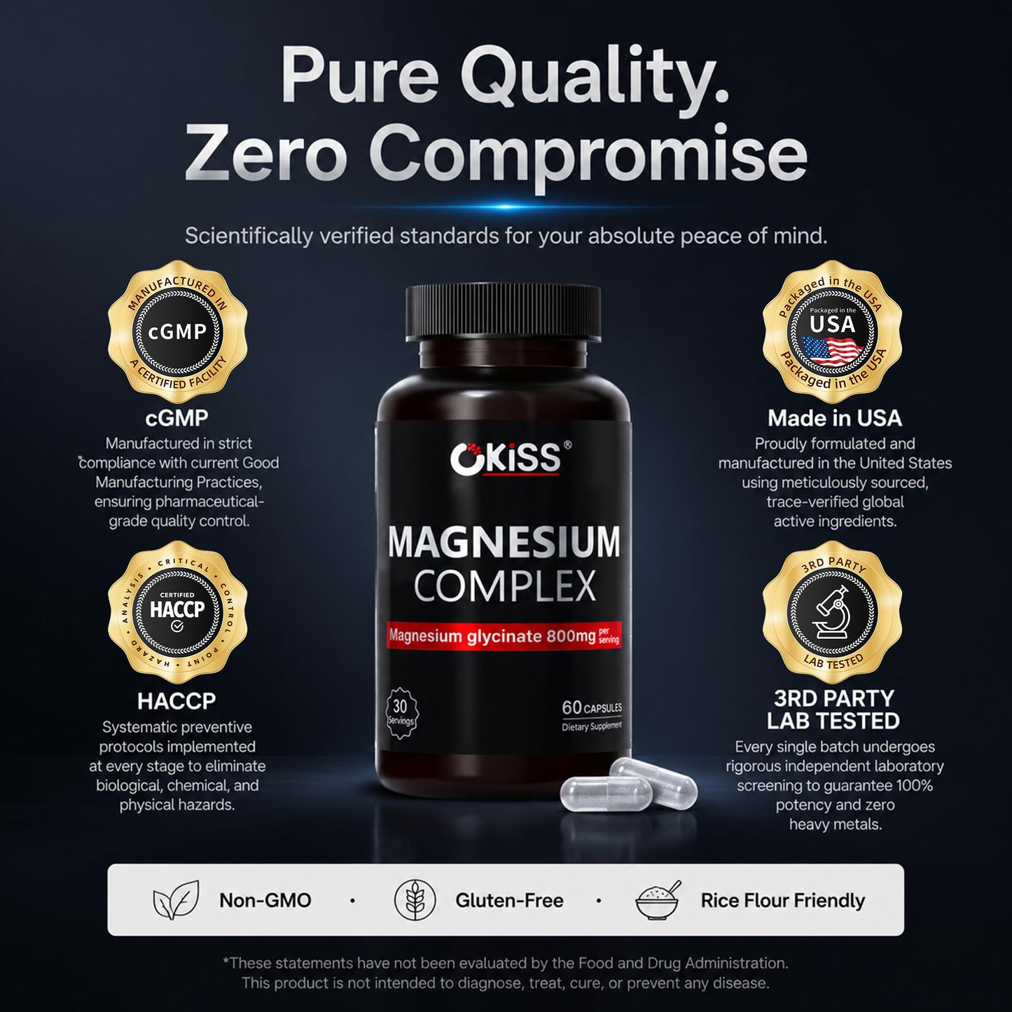 Okiss Magnesium Glycinate 800 mg Ashwagandha Sleep Aid Complex Capsules, 60 Count