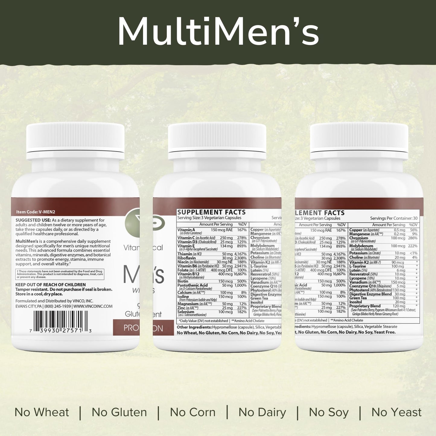 Vinco MultiMen’s with Digestive Enzymes Daily Supplement Capsules, 90 Count