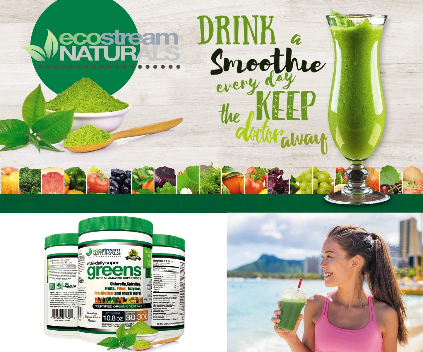 ecostream Naturals Vital First Daily Greens Superfood Powder, 10.8 Ounce, 30 Servings