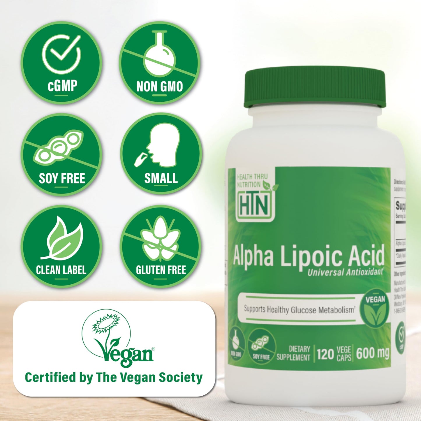 Health Thru Nutrition Alpha Lipoic Acid 600mg Capsules, 120 Count