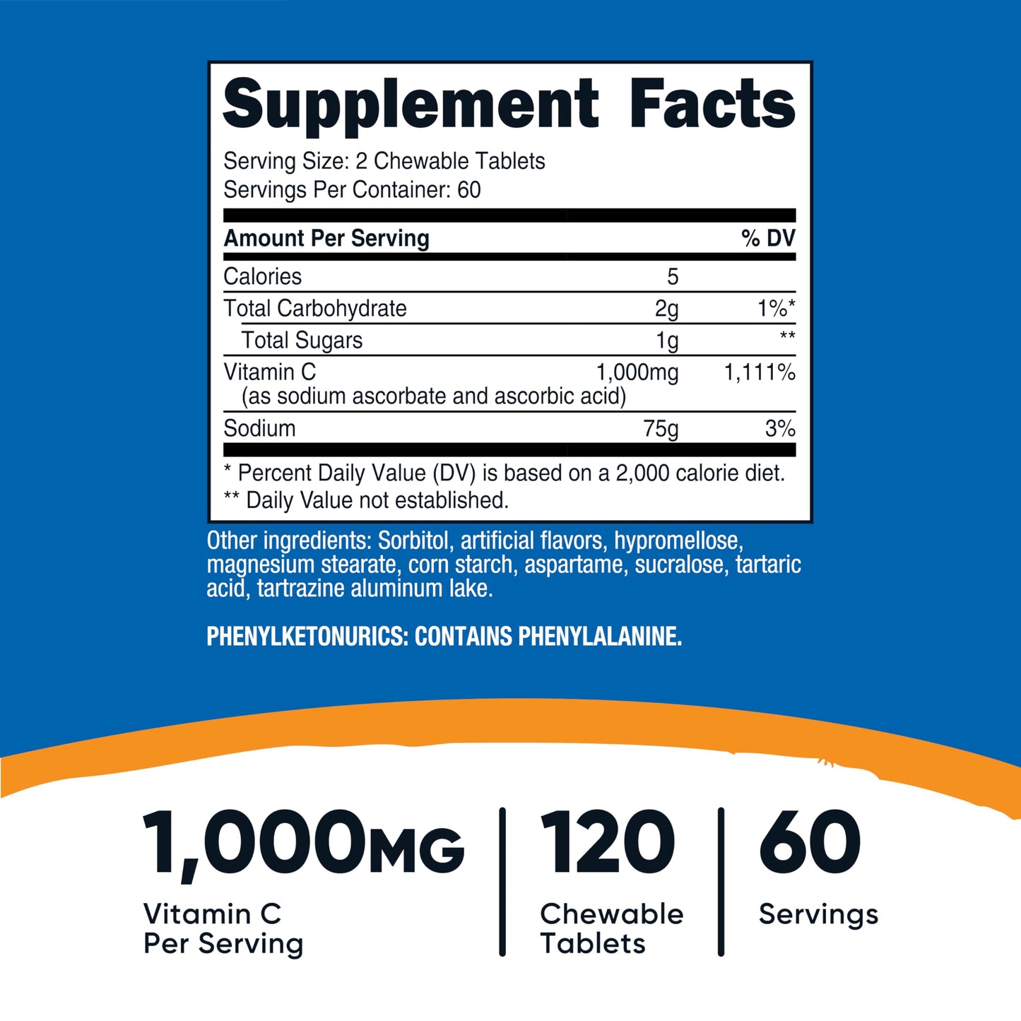 Nutricost Vitamin C Chewable (1000mg) 120 Tablets