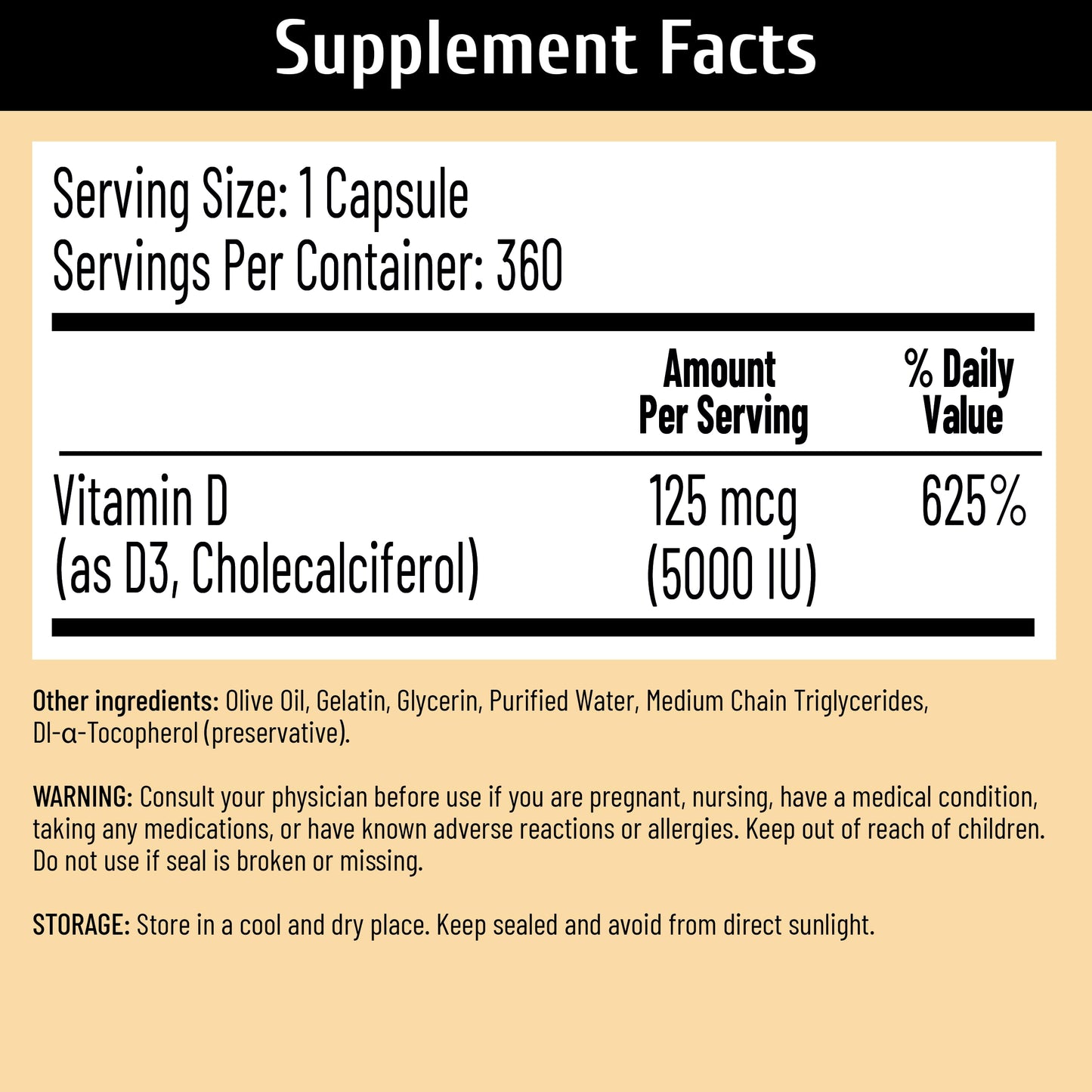 NUTRITION29 Vitamin D3 5000 IU (125 mcg) Softgels, 360 ct
