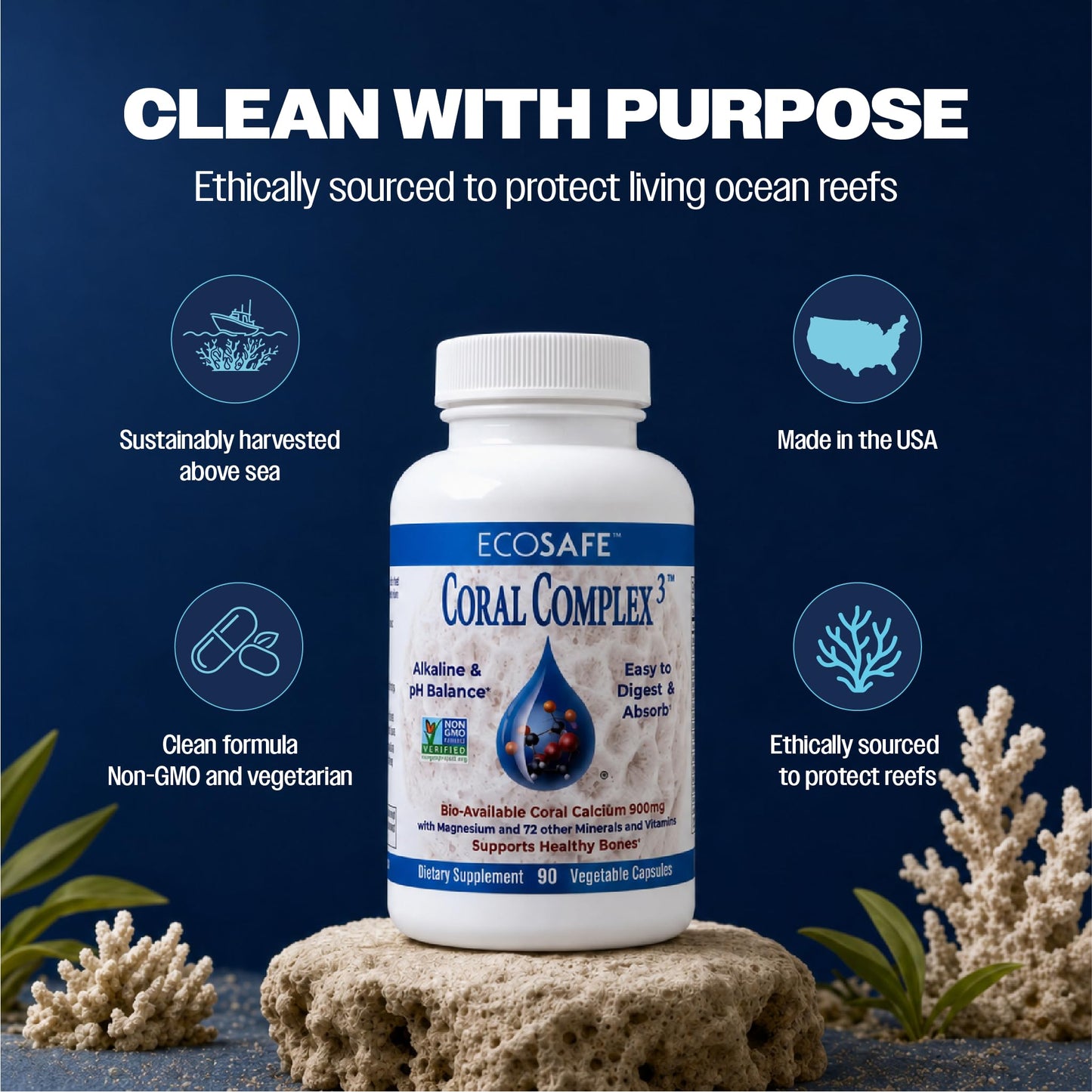 Coral White Coral Complex 3 Natural Calcium Supplement Capsules 90