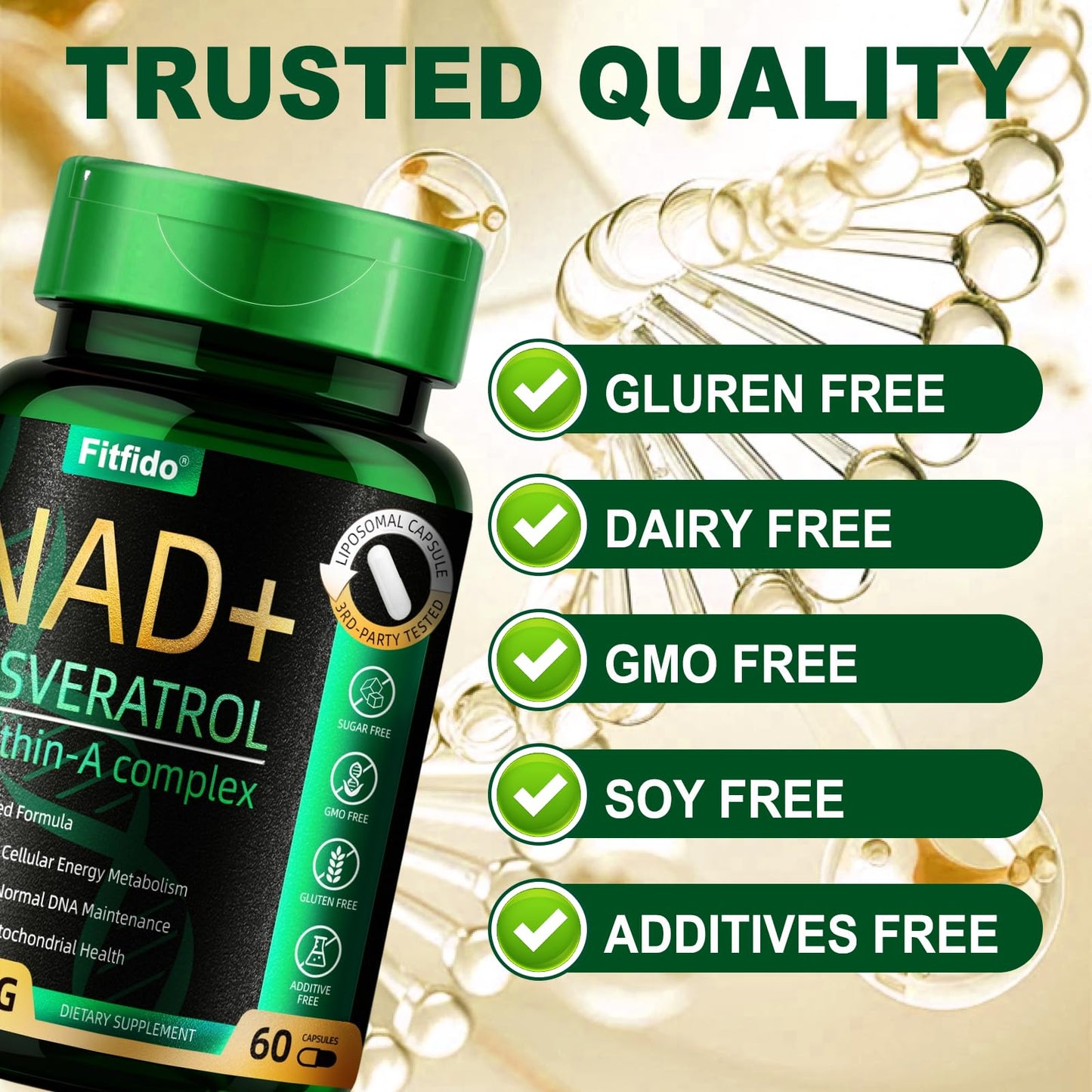 Fitfido Liposomal NAD+ Resveratrol Complex 400mg Capsule, 60 Capsules