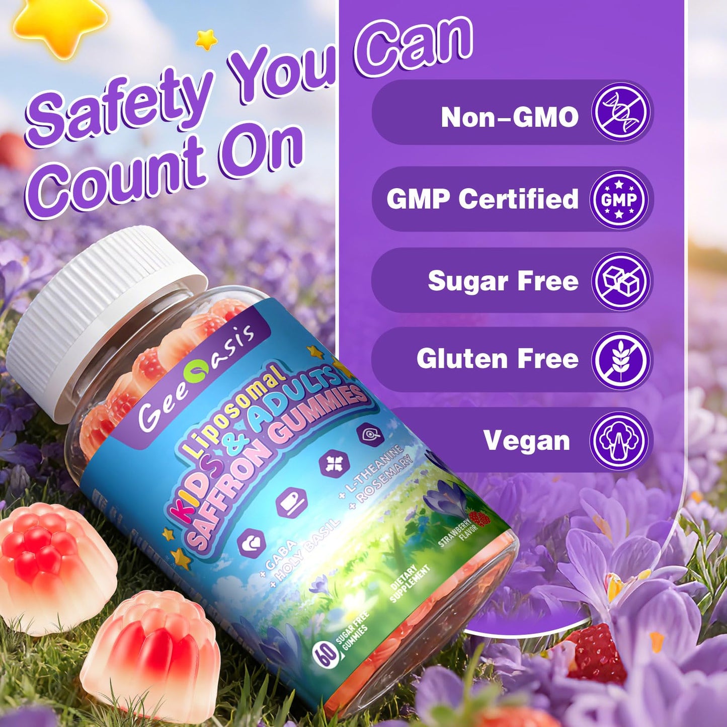 Geeoasis Liposomal Saffron with Magnesium Glycinate Gummies, 60 Count