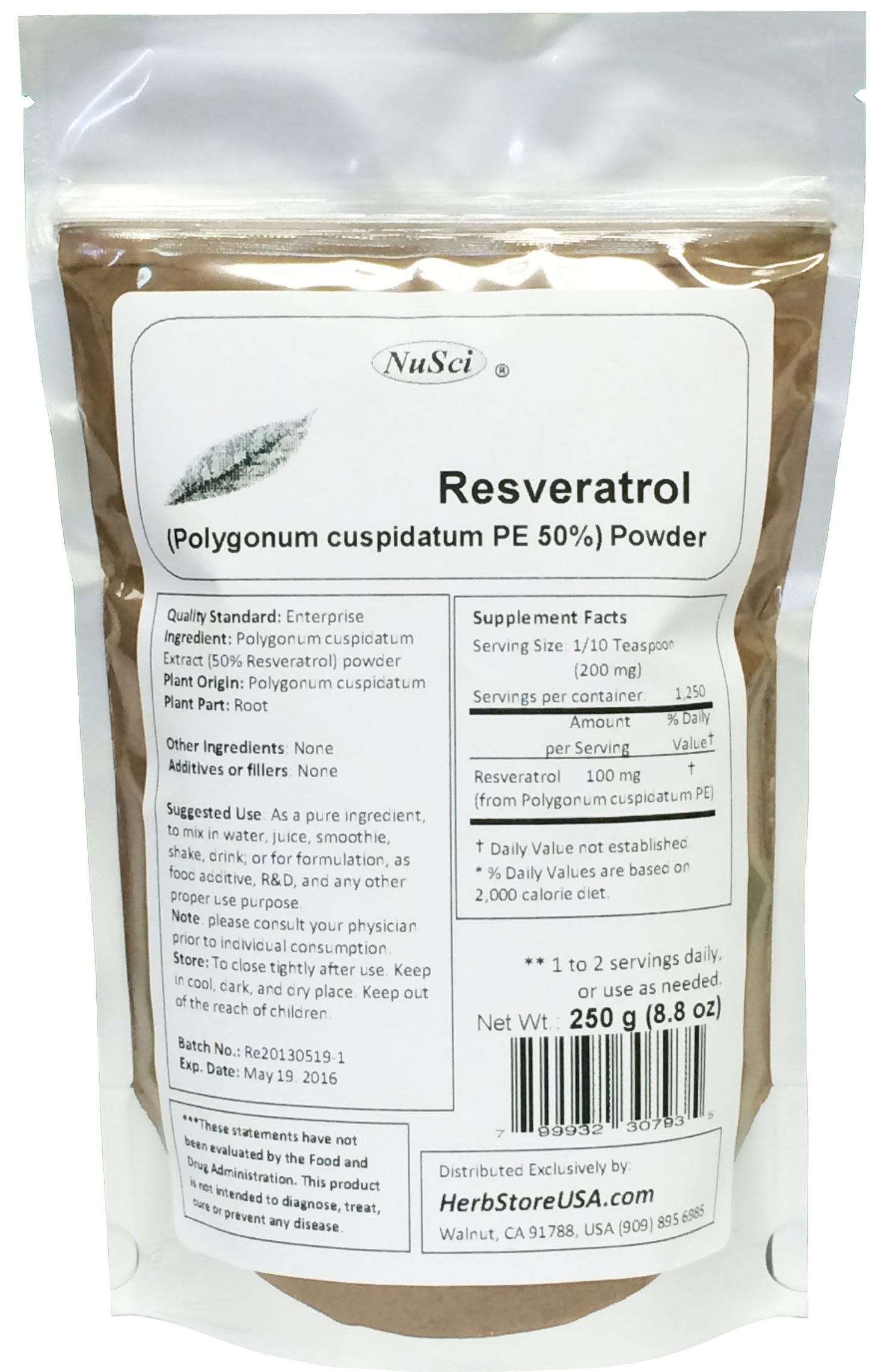 NuSci Pure Resveratrol Powder, 8.82 oz