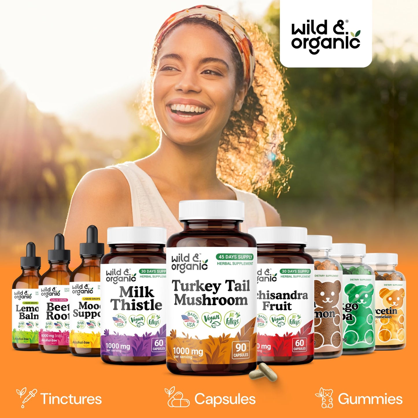 Wild & Organic Turkey Tail Mushroom Capsules 1000 mg, 90 Count