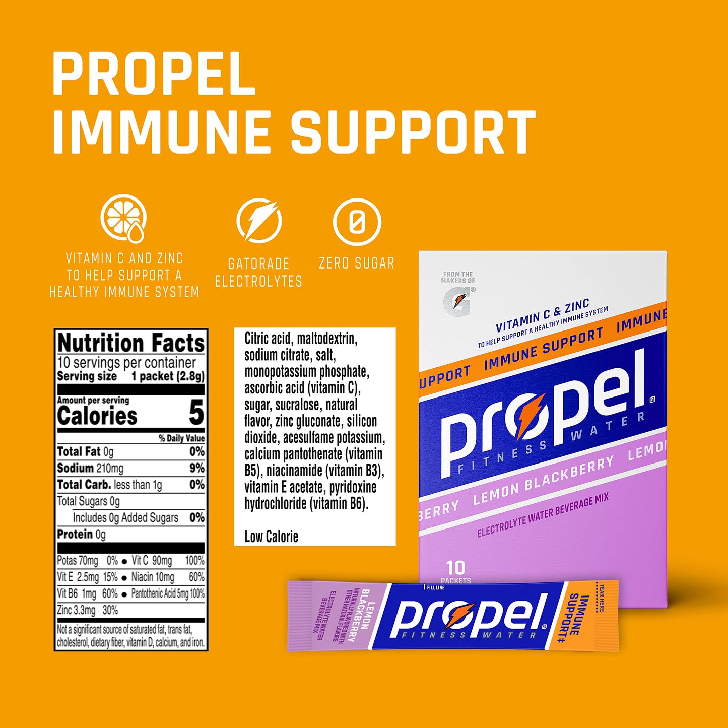 Propel Immune Support Powder Lemon Blackberry 0.9