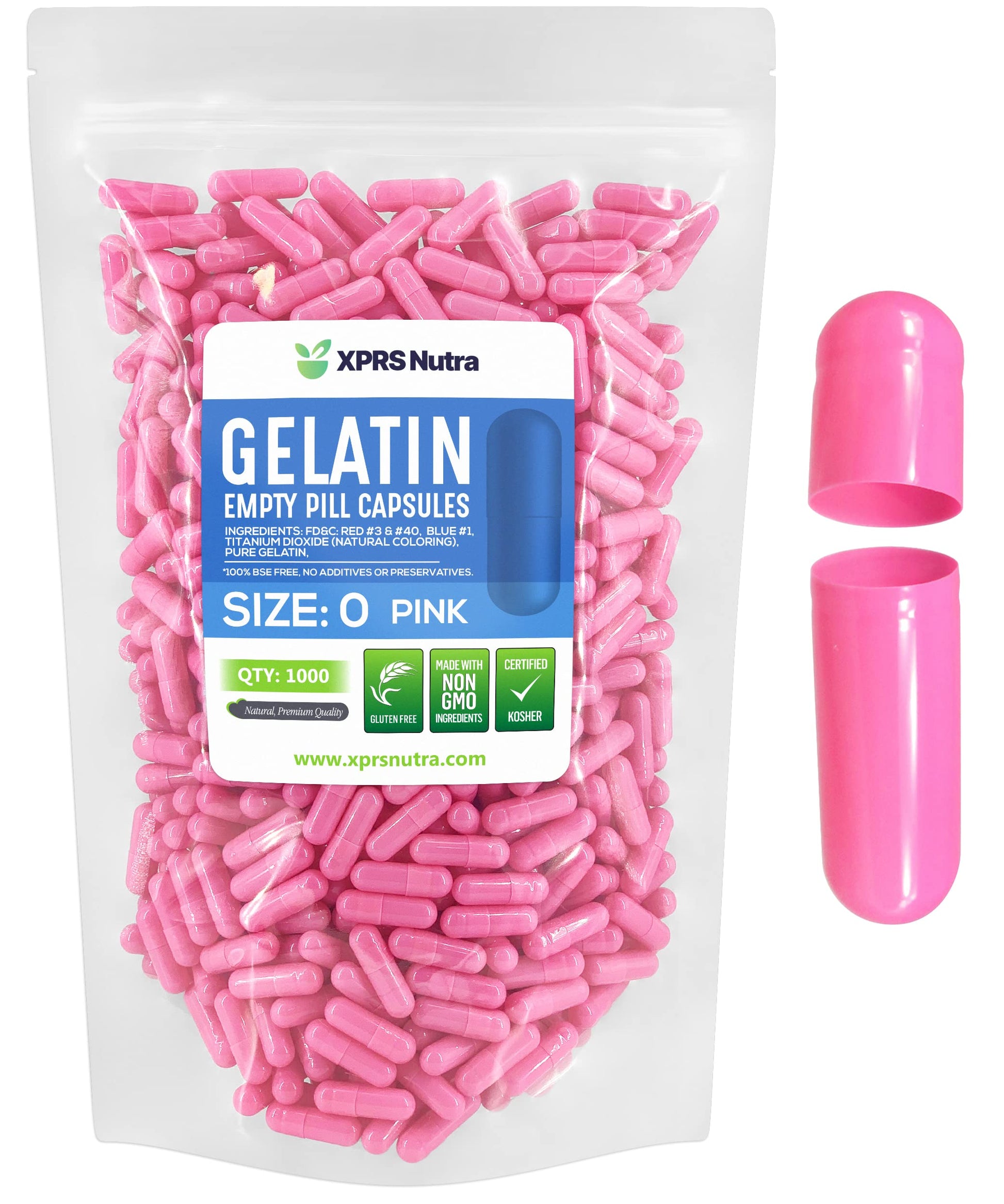 XPRS Nutra Size 0 Empty Gelatin Capsules 1000 Count
