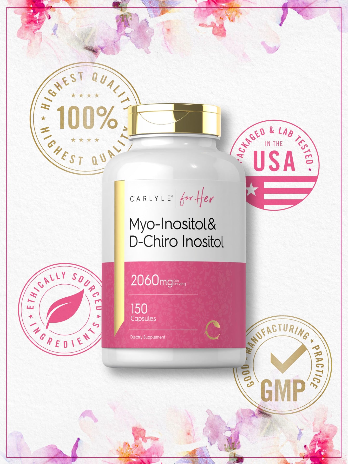 Carlyle Myo-Inositol & D-Chiro Inositol Supplement for Women Capsules 150 Count
