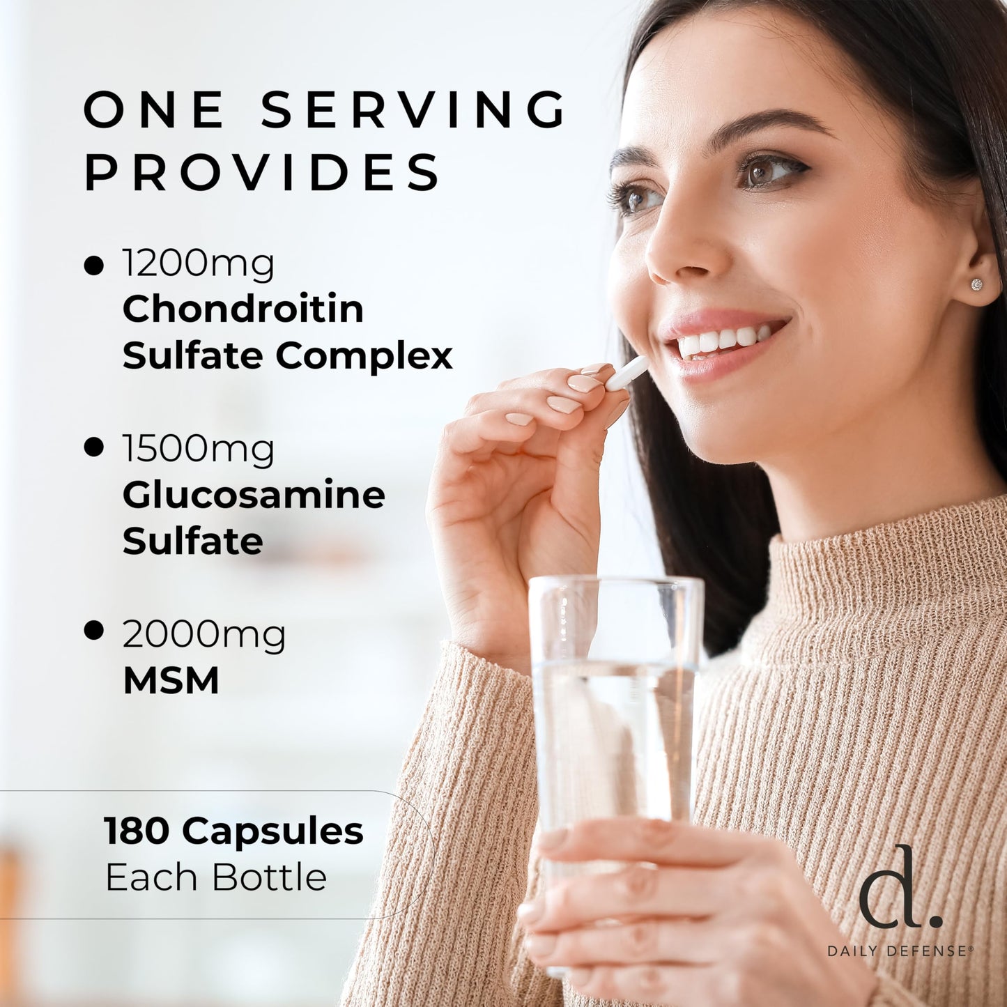 Daily Defense Joint Defense Glucosamine with Chondroitin & MSM Triple Strength Joint Support Capsule, 180 Count